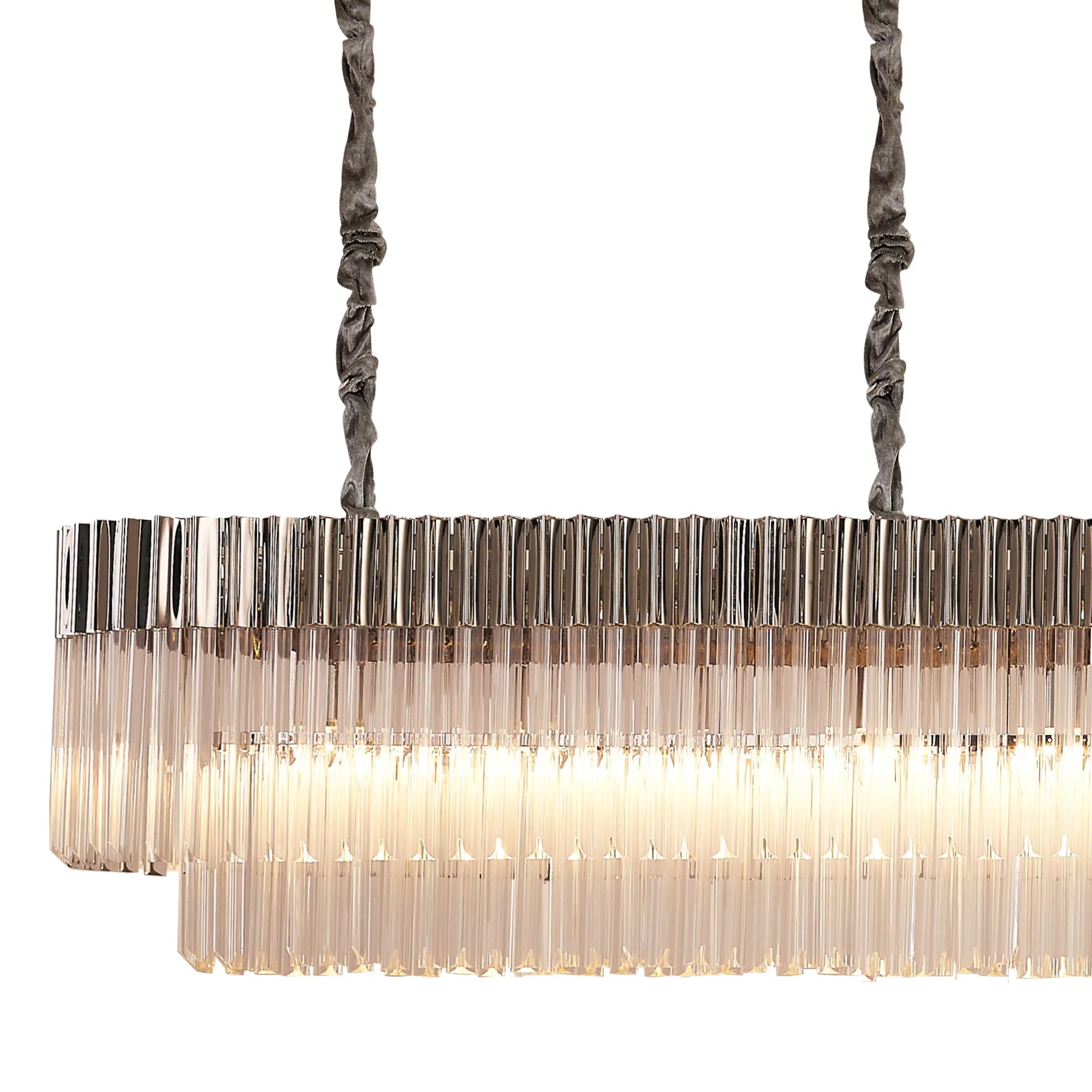 Cedar 300 x 40cm Linear Pendant 16 Light - Polished Nickel & Clear Sculpted Glass
