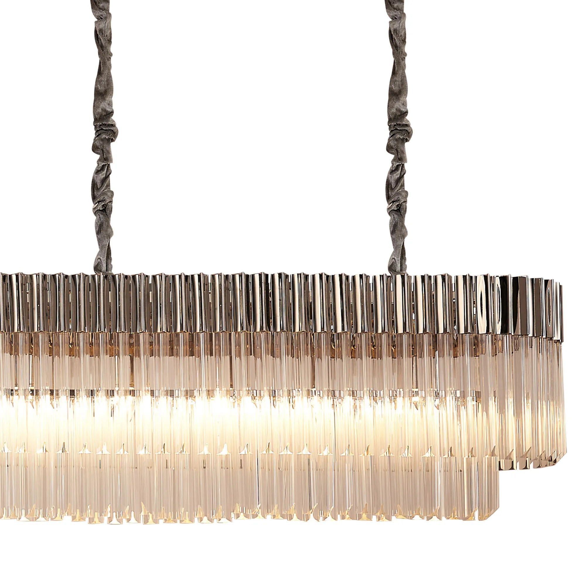 Cedar 300 x 40cm Linear Pendant 16 Light - Polished Nickel & Clear Sculpted Glass