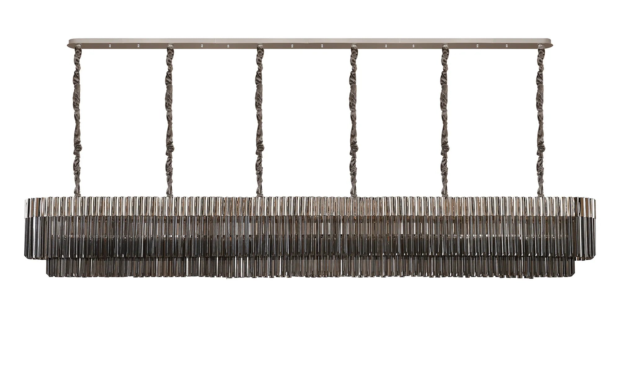 Cedar 300 x 40cm Linear Pendant 16 Light - Polished Nickel & Smoked Sculpted Glass