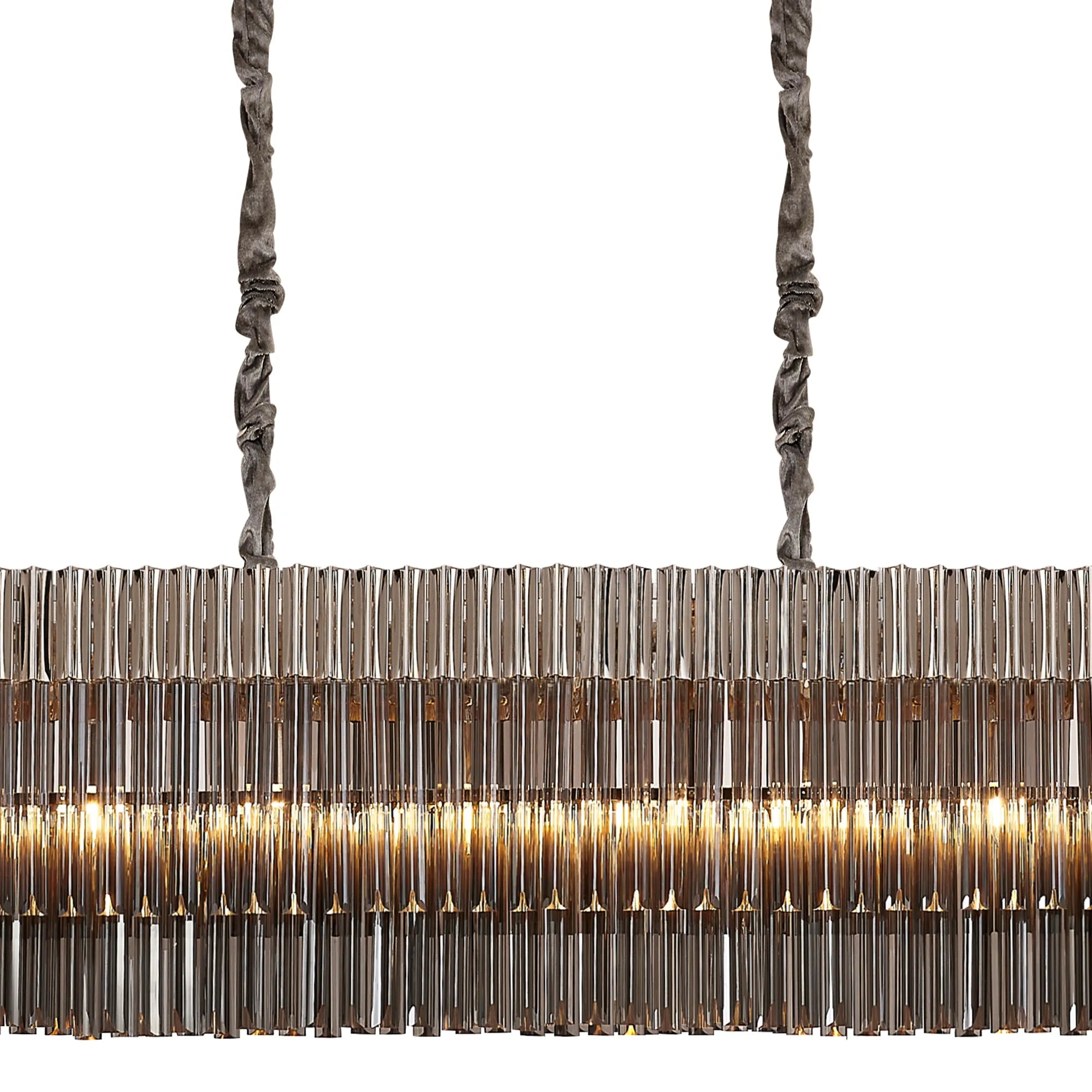 Cedar 300 x 40cm Linear Pendant 16 Light - Polished Nickel & Smoked Sculpted Glass