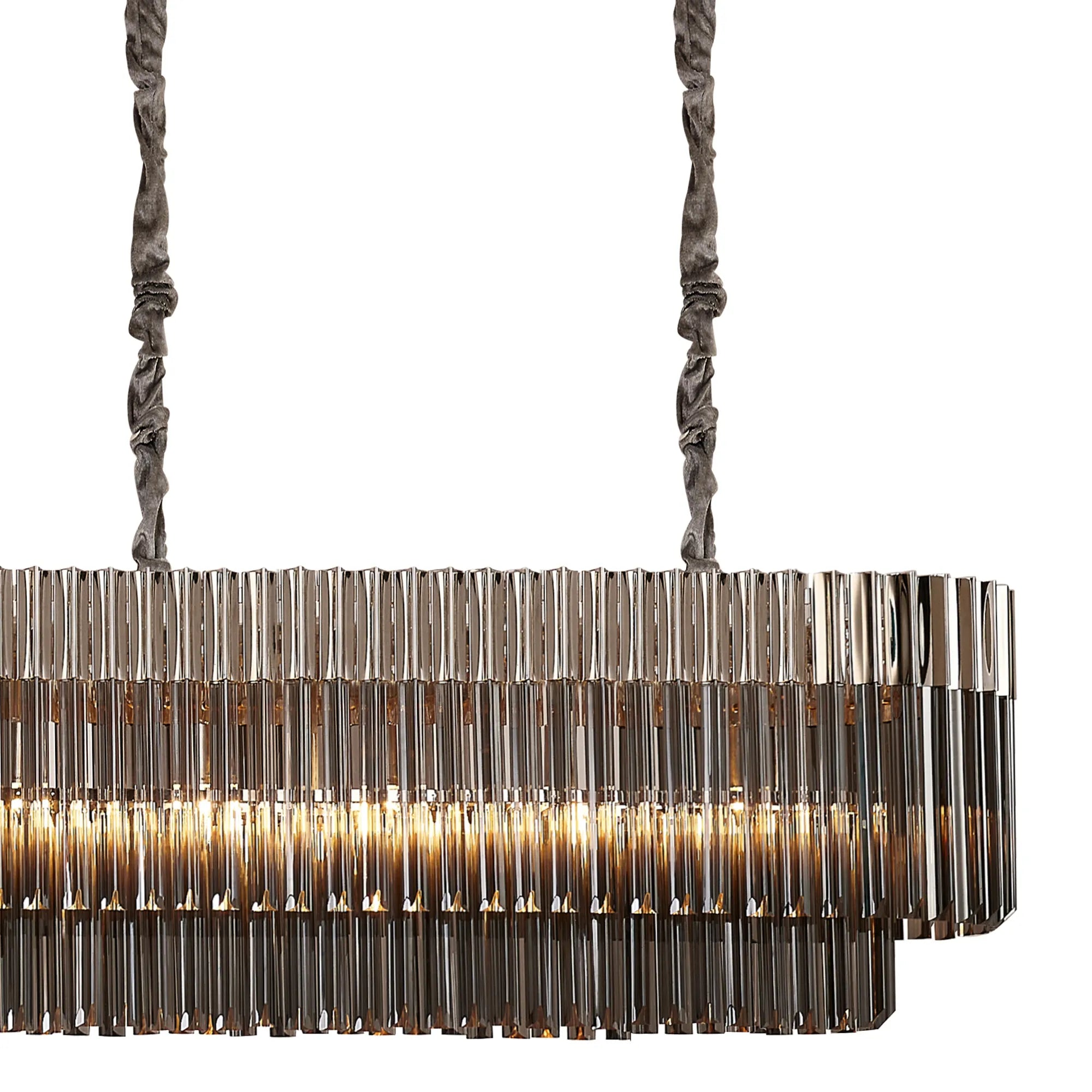 Cedar 300 x 40cm Linear Pendant 16 Light - Polished Nickel & Smoked Sculpted Glass