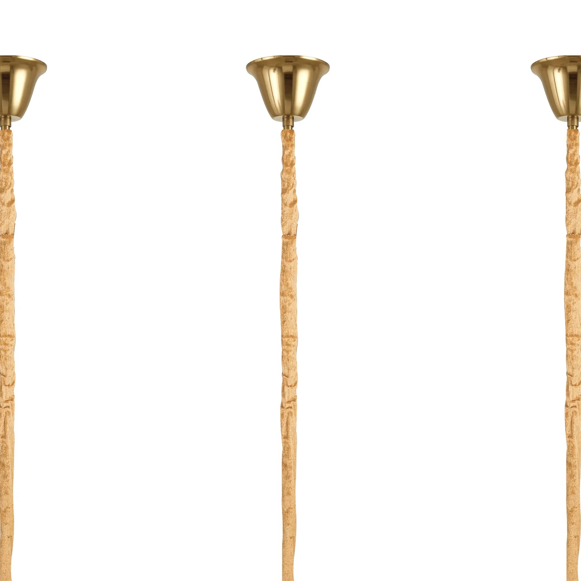 Cedar 300 x 40cm Linear Pendant With Bell Cup 16 Light - Brass & Cognac Sculpted Glass