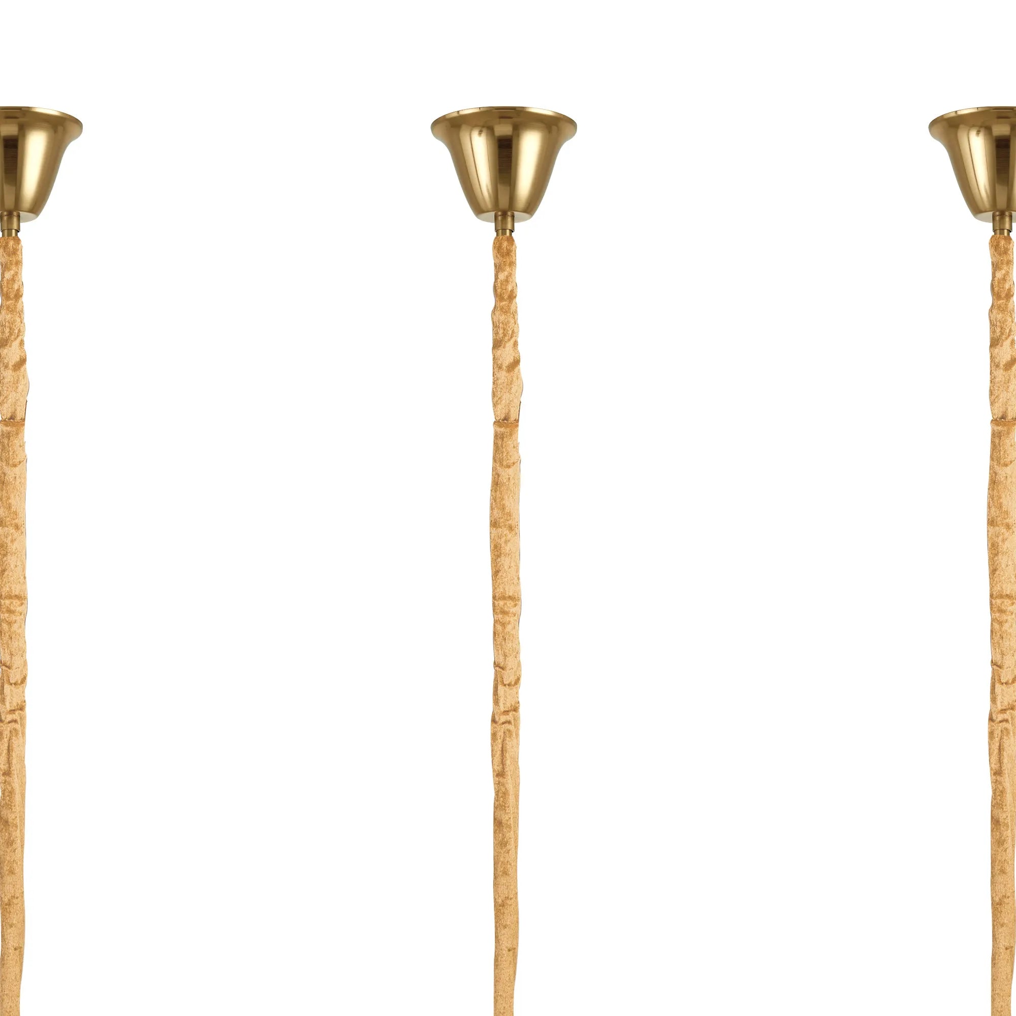 Cedar 300 x 40cm Linear Pendant With Bell Cup 16 Light - Brass & Clear Sculpted Glass