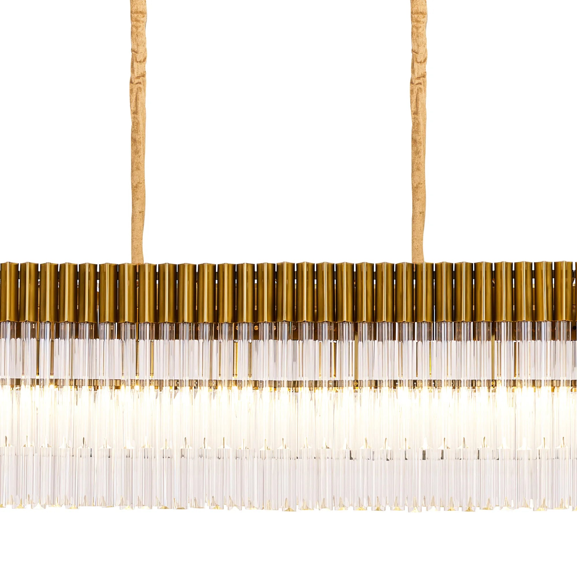 Cedar 300 x 40cm Linear Pendant With Bell Cup 16 Light - Brass & Clear Sculpted Glass