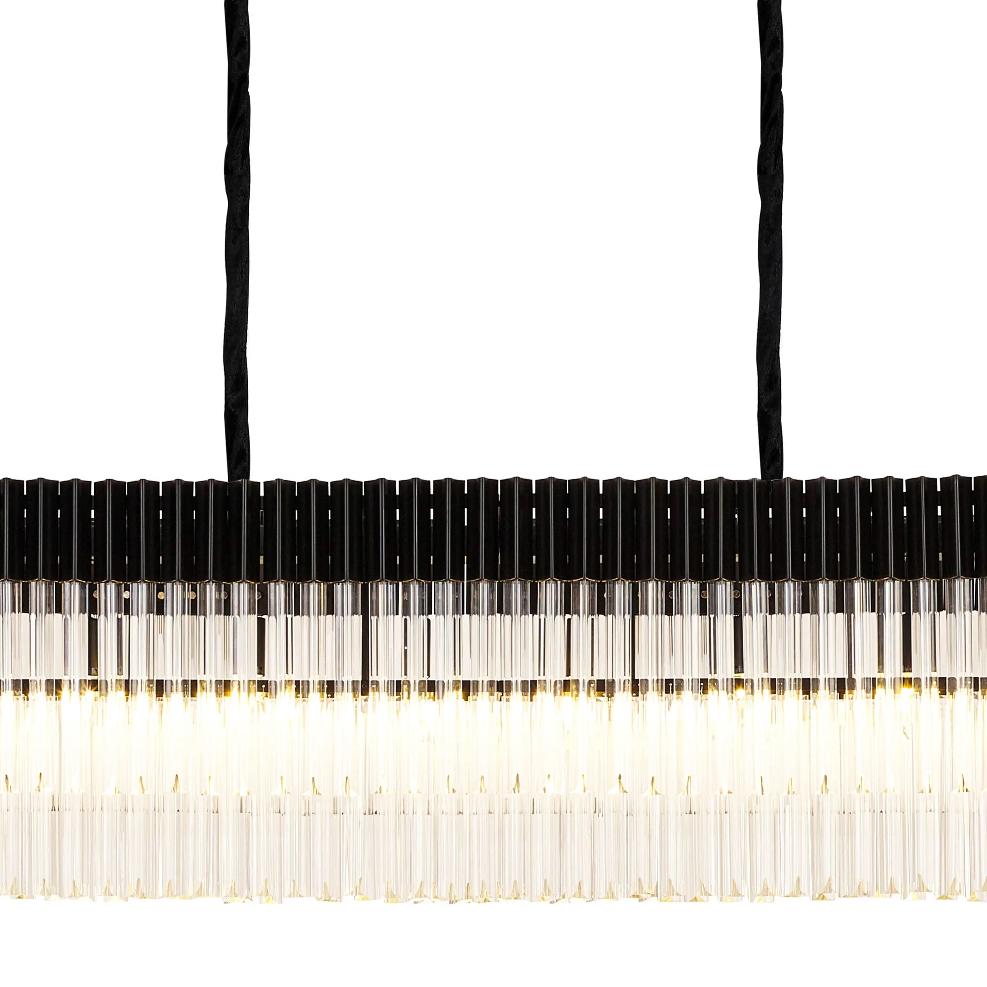 Cedar 300 x 40cm Linear Pendant With Bell Cup 16 Light - Matt Black & Clear Sculpted Glass