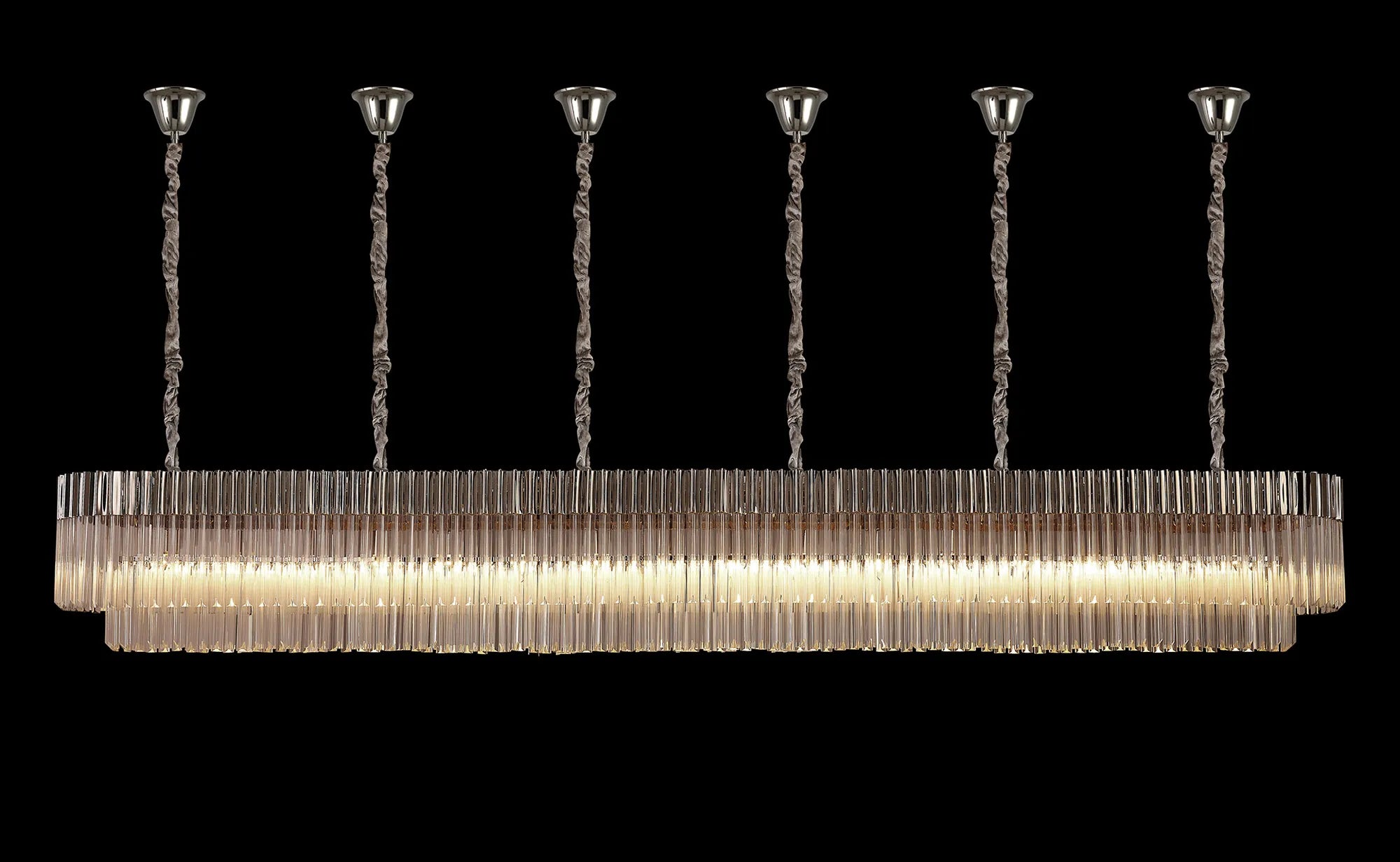 Cedar 300 x 40cm Linear Pendant With Bell Cup 16 Light - Polished Nickel & Clear Sculpted Glass