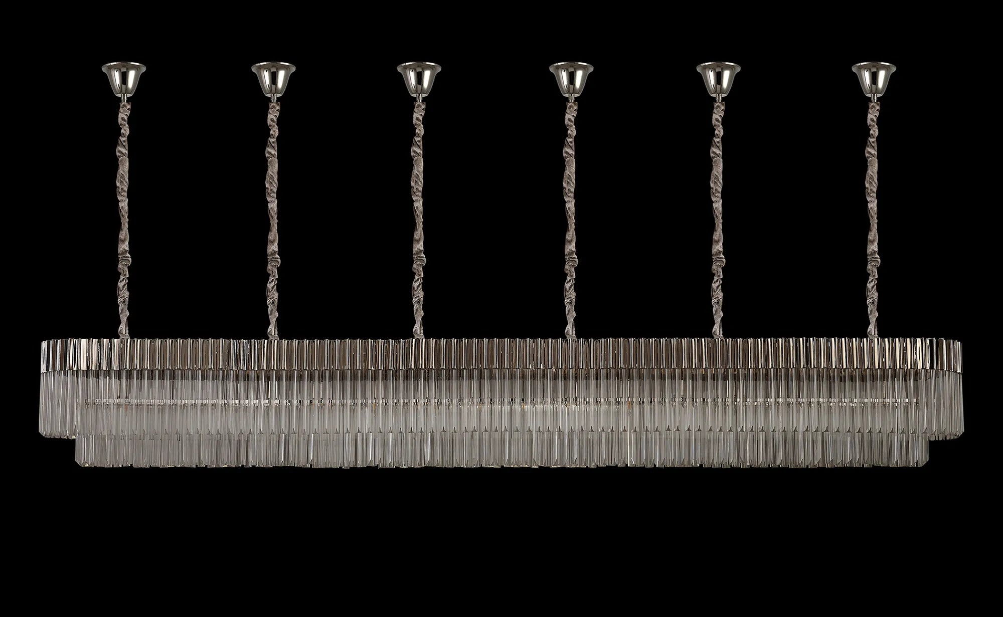 Cedar 300 x 40cm Linear Pendant With Bell Cup 16 Light - Polished Nickel & Clear Sculpted Glass