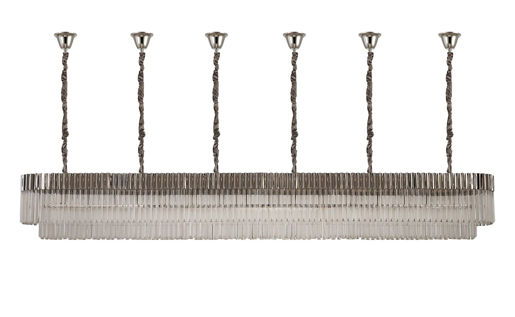 Cedar 300 x 40cm Linear Pendant With Bell Cup 16 Light - Polished Nickel & Clear Sculpted Glass