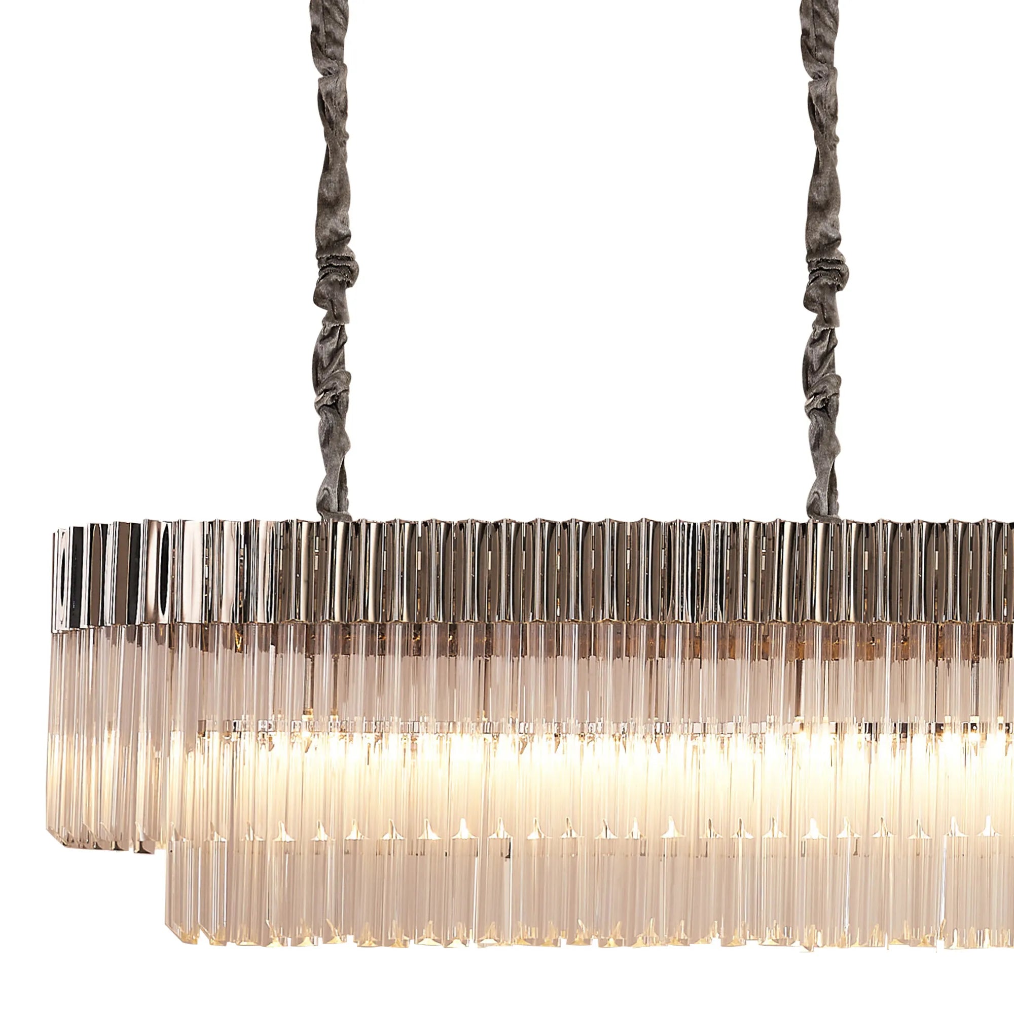 Cedar 300 x 40cm Linear Pendant With Bell Cup 16 Light - Polished Nickel & Clear Sculpted Glass