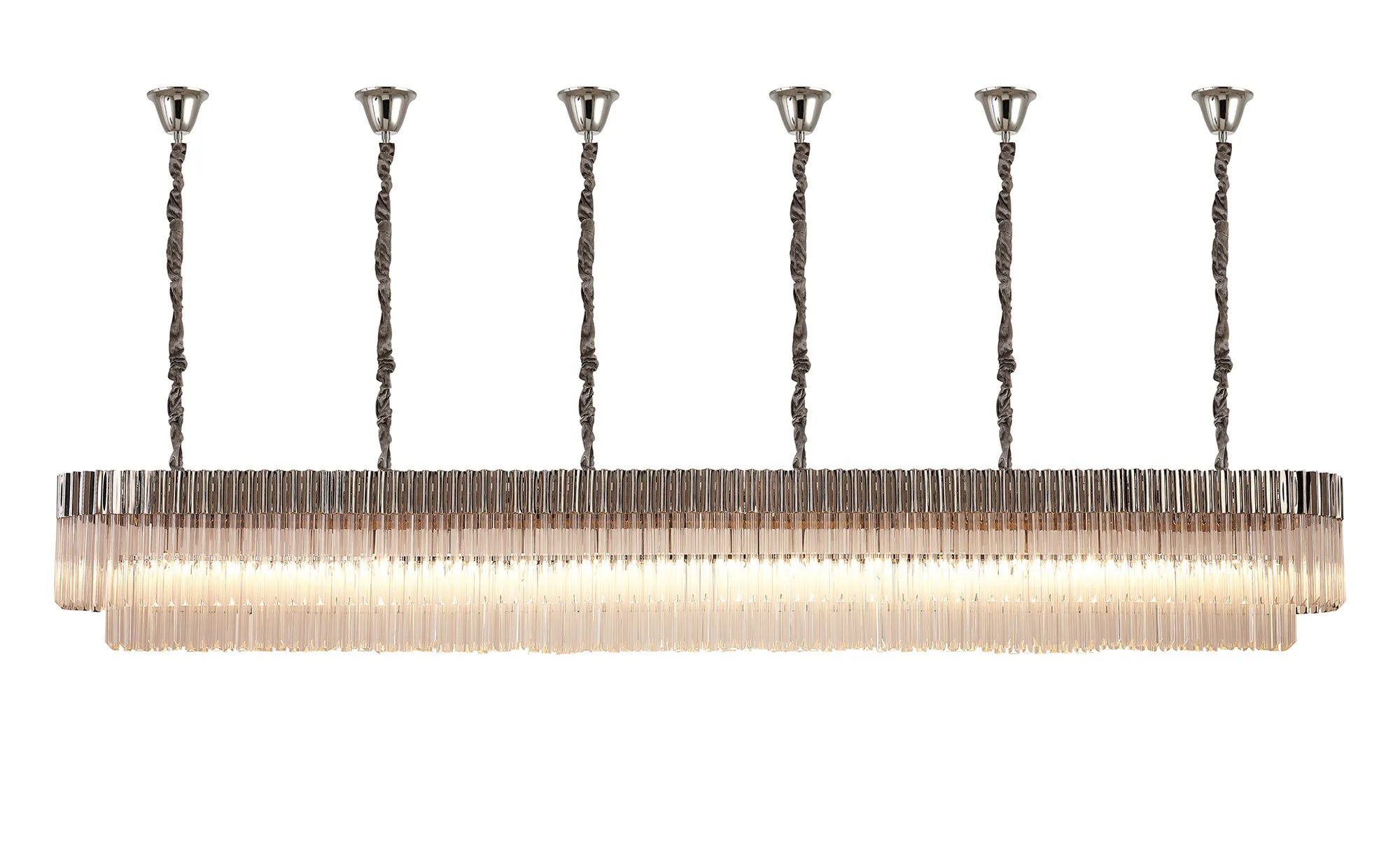 Cedar 300 x 40cm Linear Pendant With Bell Cup 16 Light - Polished Nickel & Clear Sculpted Glass