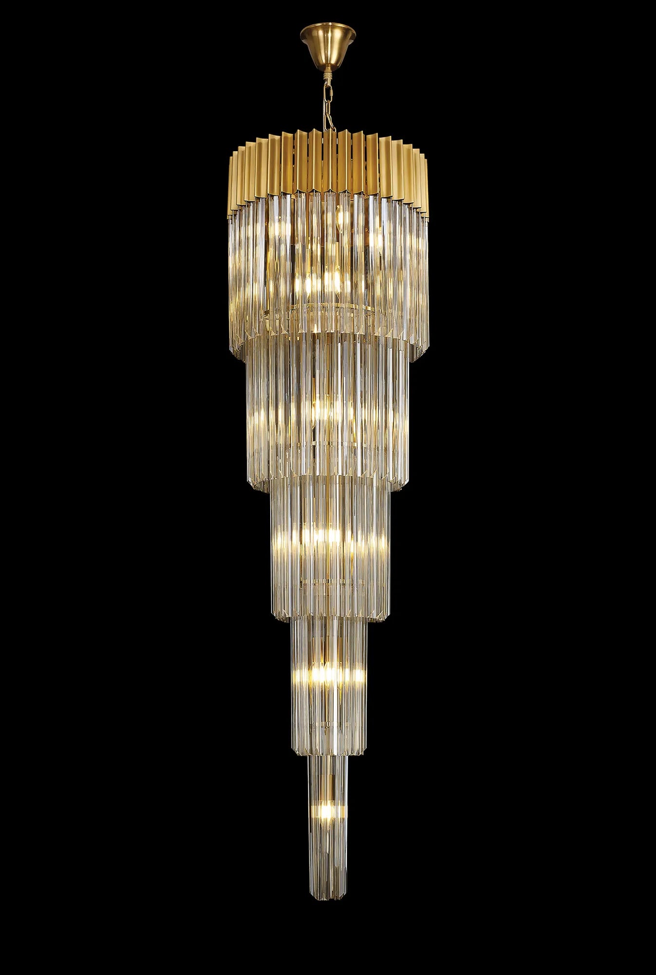 Cedar 50cm 5 Tier 18 Light - Pendant Round Brass & Cognac Sculpted Glass