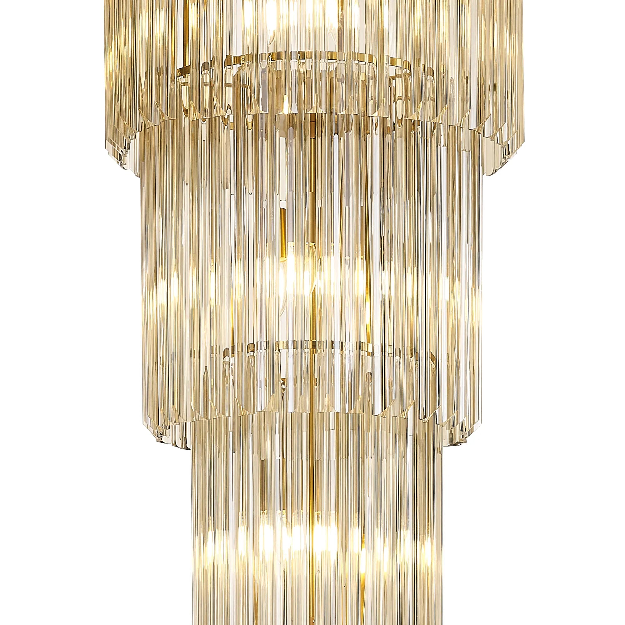 Cedar 50cm 5 Tier 18 Light - Pendant Round Brass & Cognac Sculpted Glass