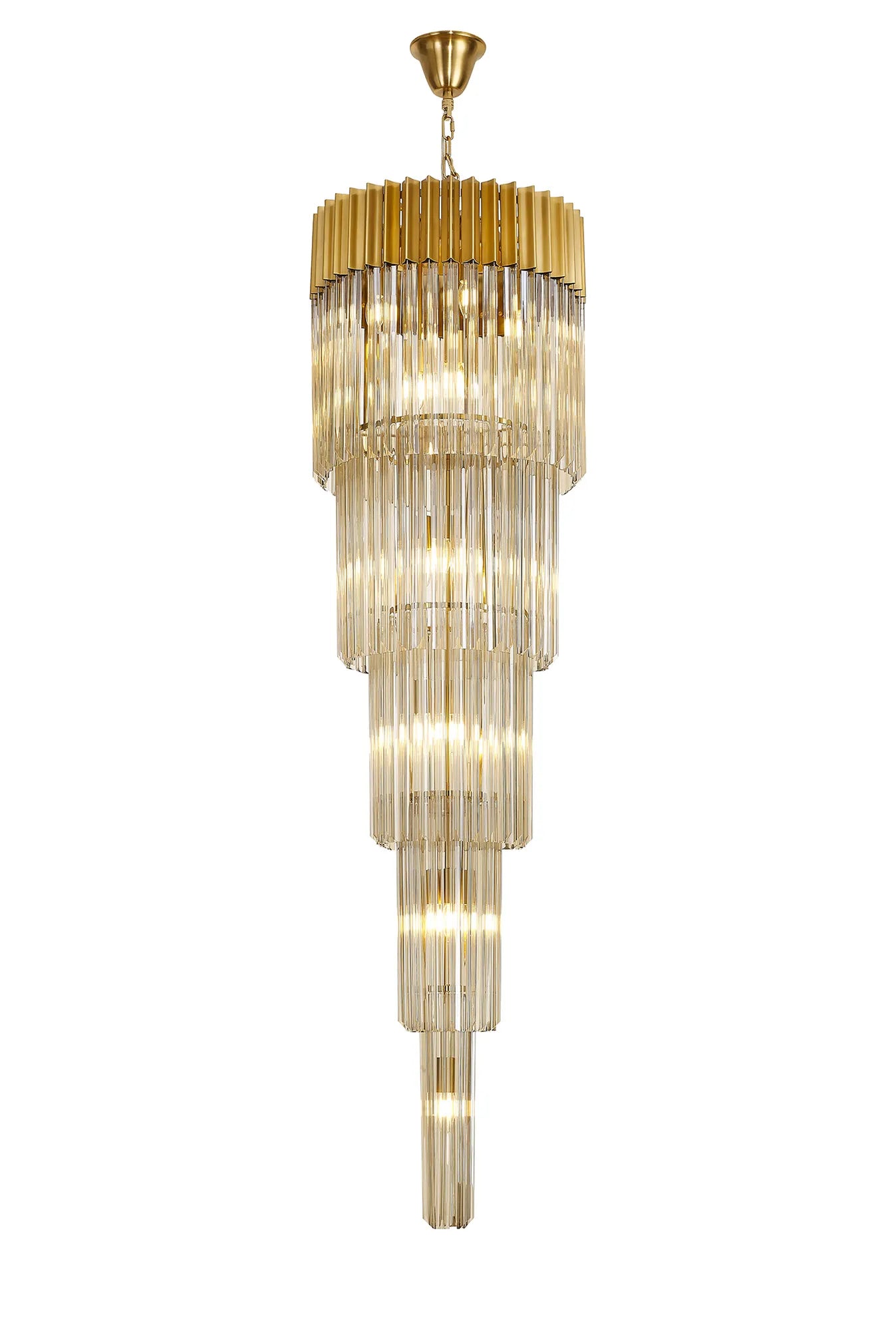 Cedar 50cm 5 Tier 18 Light - Pendant Round Brass & Cognac Sculpted Glass