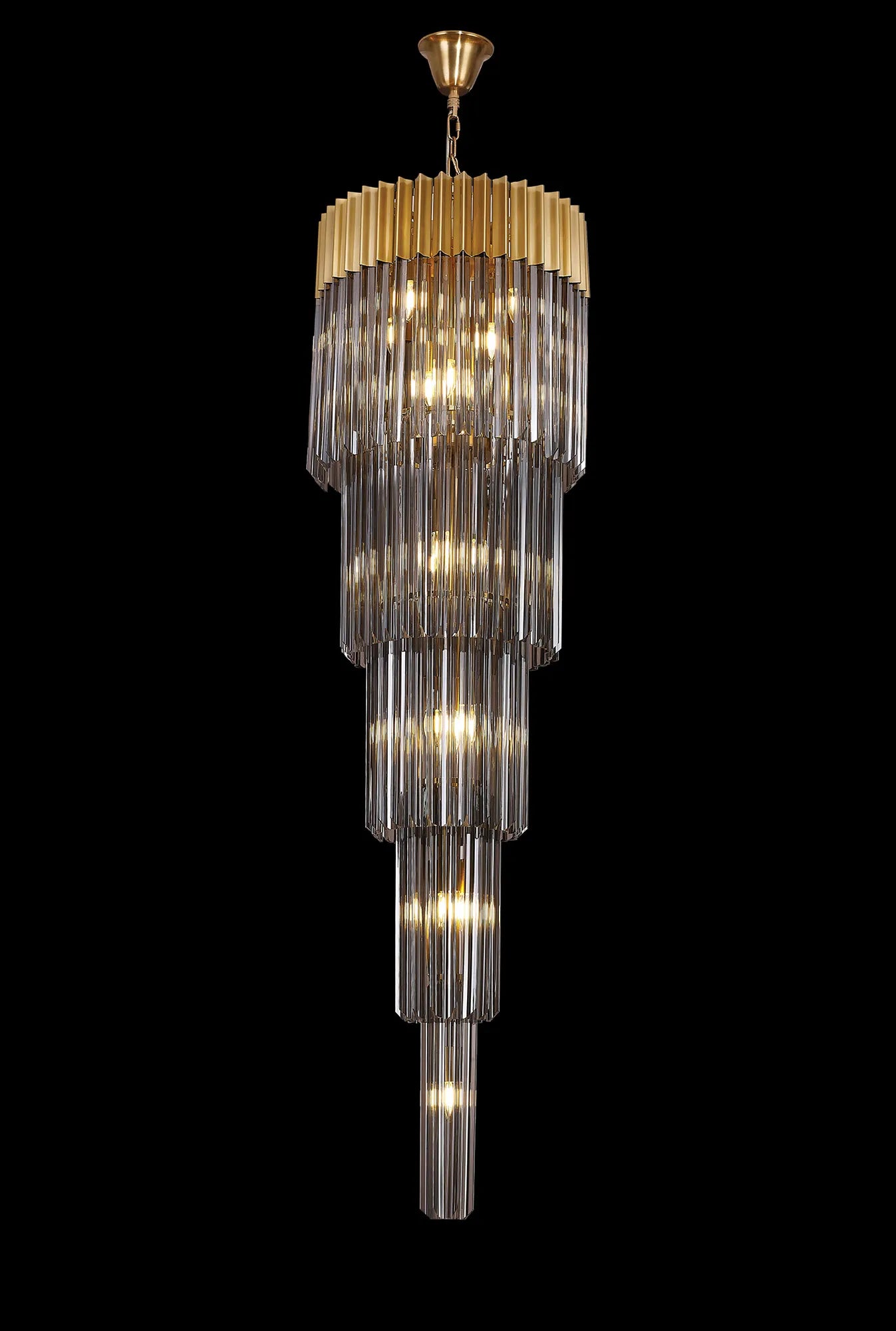 Cedar 50cm 5 Tier Pendant 18 Light - Brass & Smoked