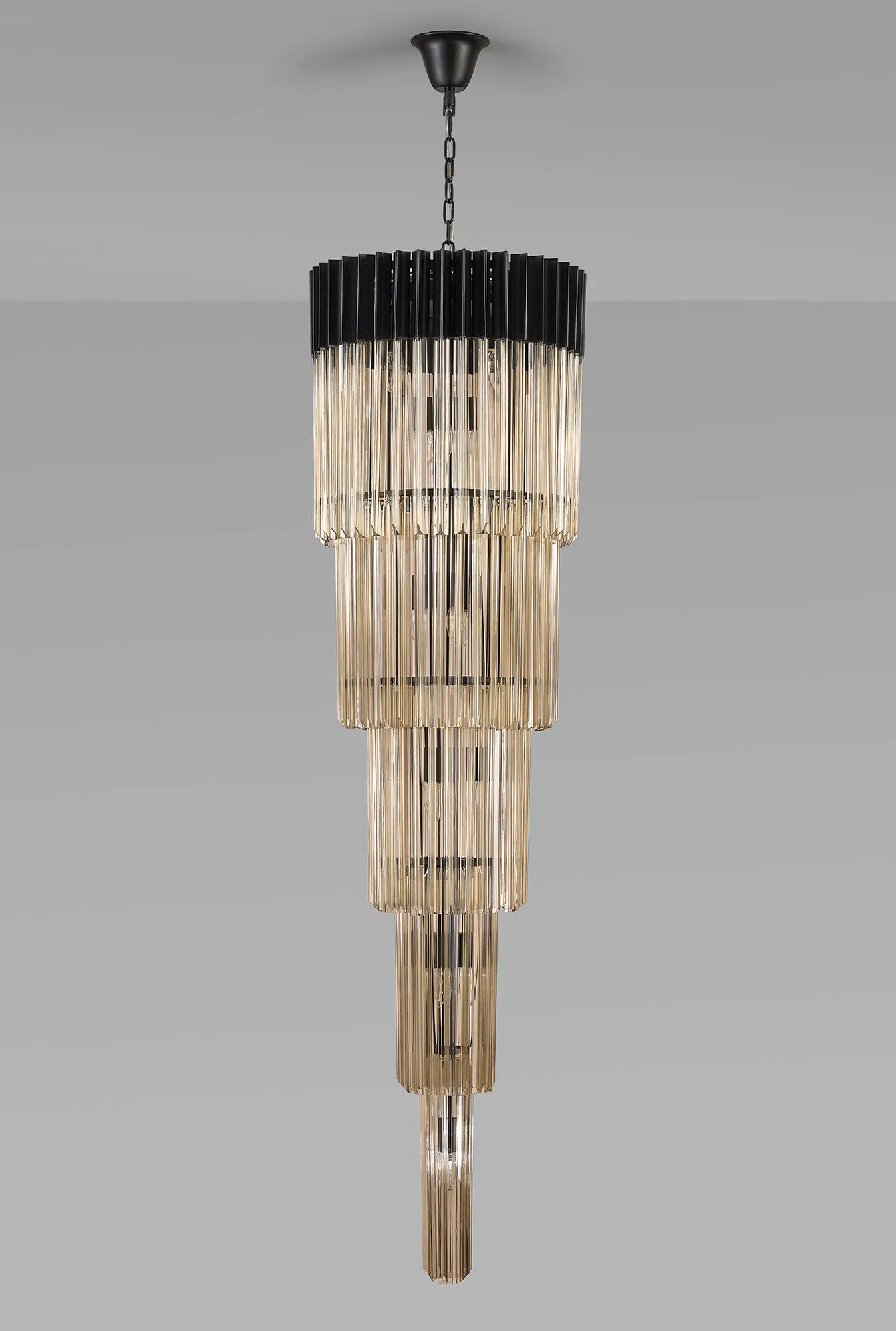 Cedar 50cm 5 Tier Pendant 18 Light - Matt Black & Cognac