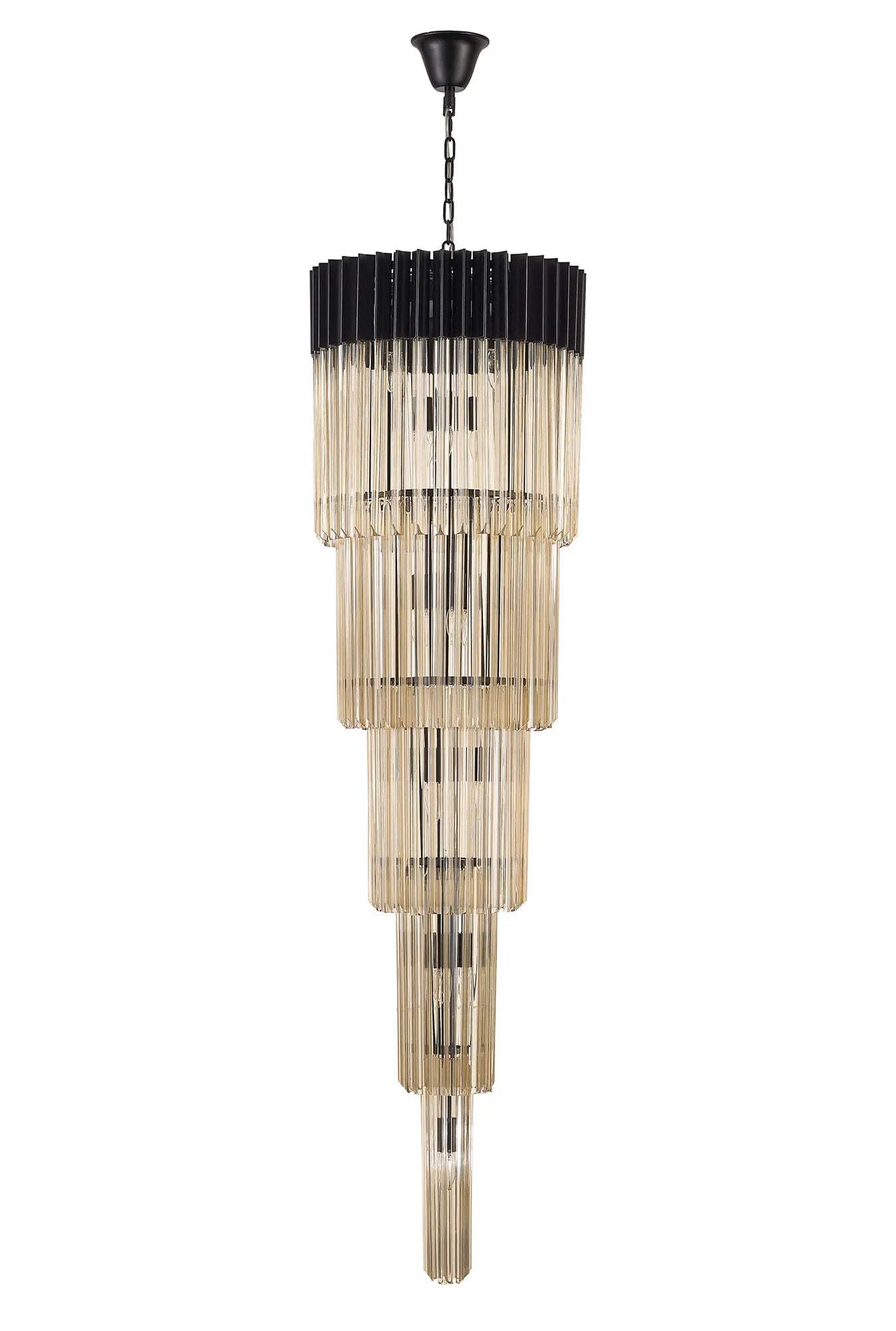 Cedar 50cm 5 Tier Pendant 18 Light - Matt Black & Cognac