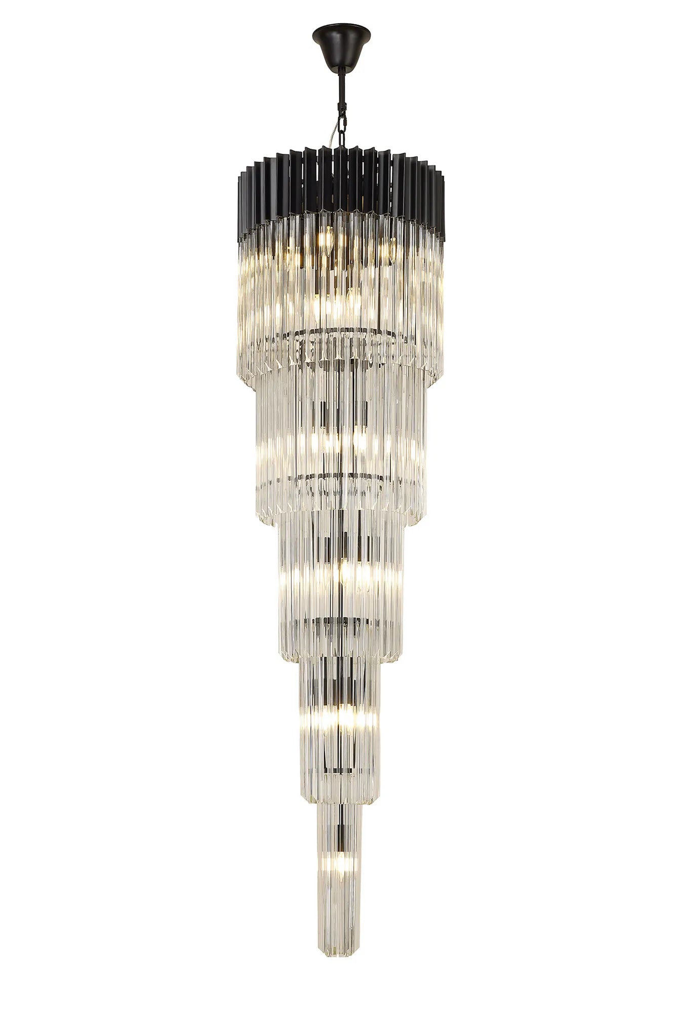 Cedar 50cm 5 Tier Pendant 18 Light - Matt Black & Clear