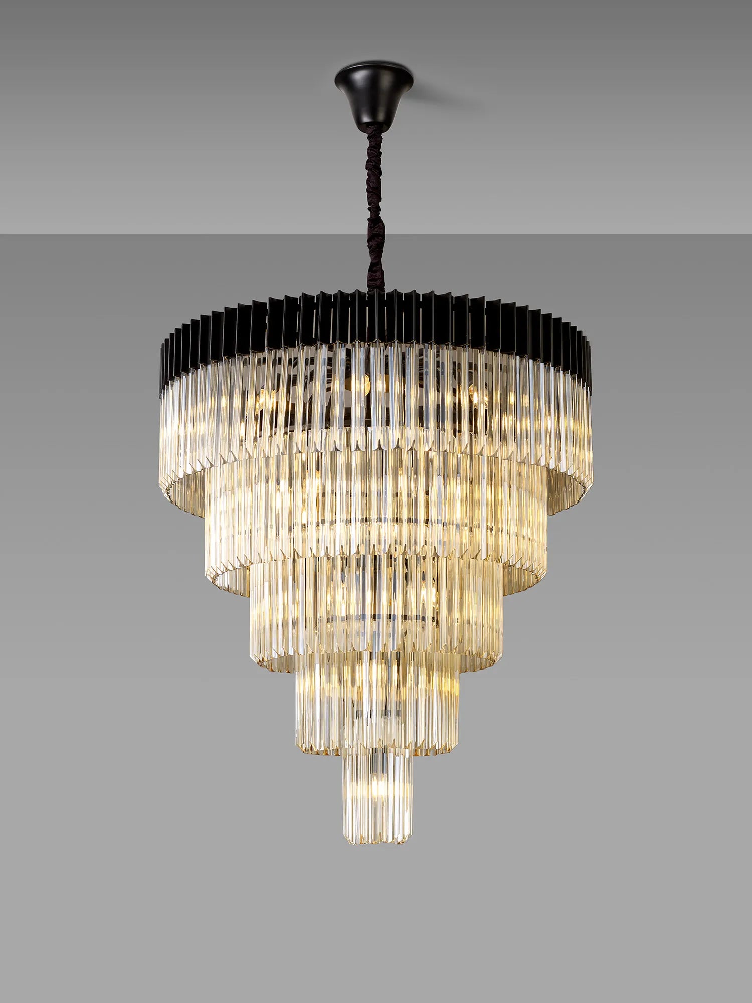 Cedar 96cm 5-Tier Pendant 23 Light - Matt Black & Cognac