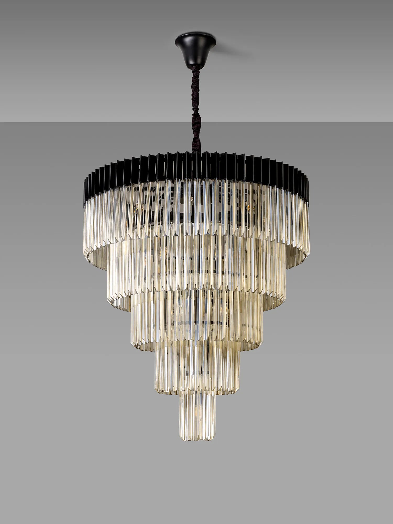 Cedar 96cm 5-Tier Pendant 23 Light - Matt Black & Cognac