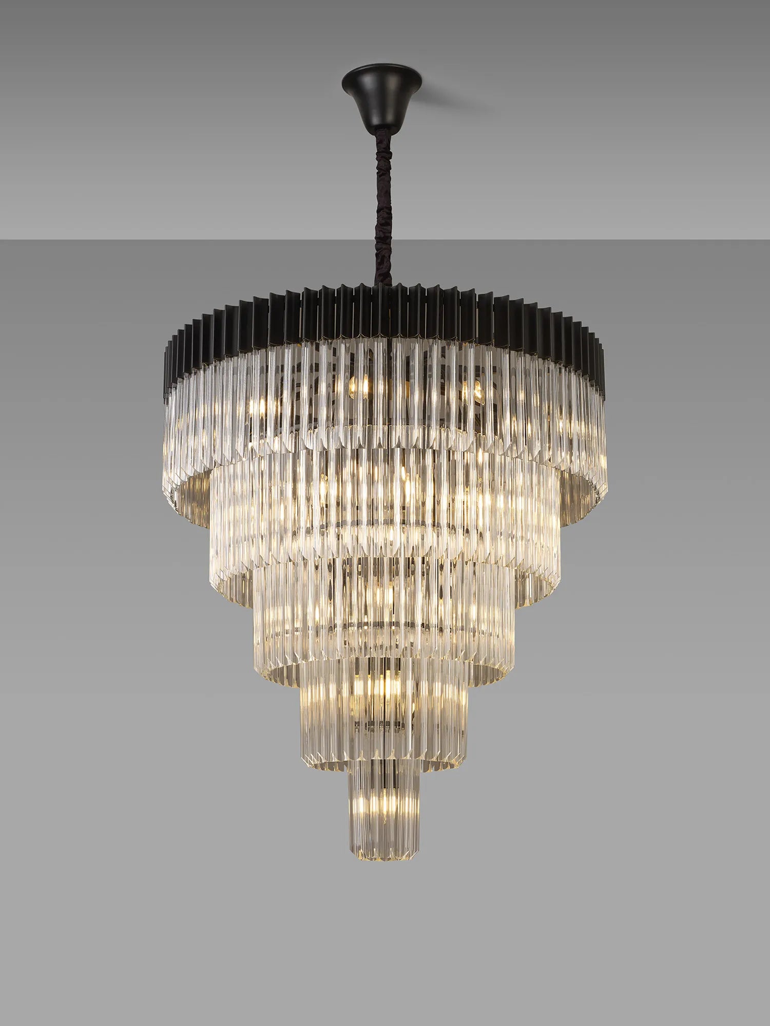 Cedar 96cm 5-Tier Pendant 23 Light - Matt Black & Clear