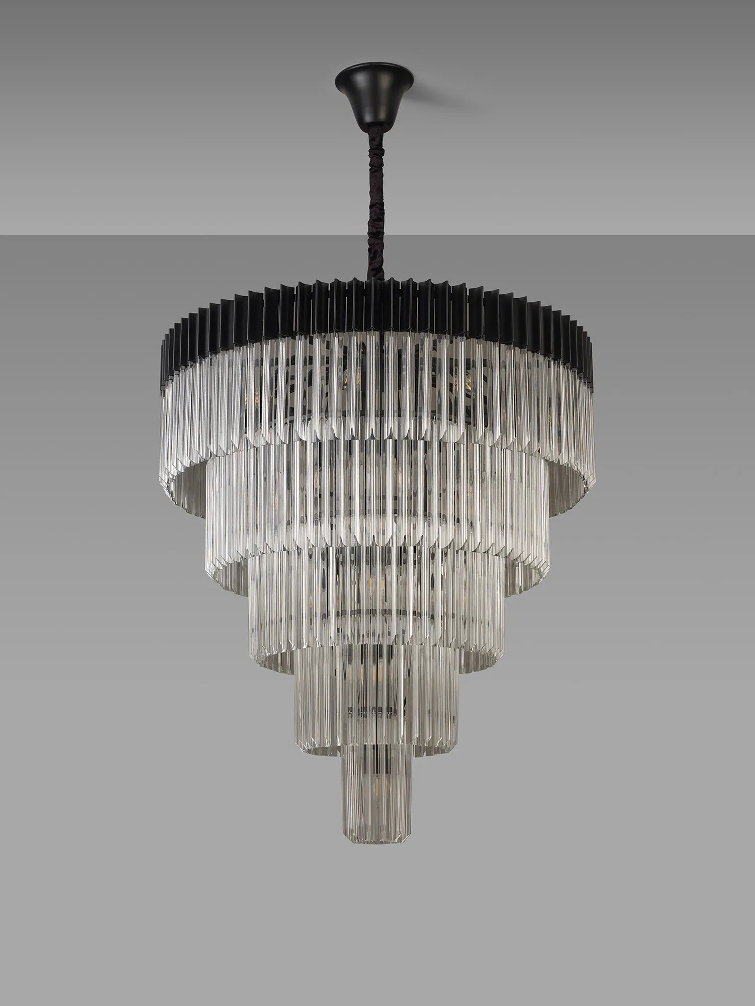 Cedar 96cm 5-Tier Pendant 23 Light - Matt Black & Clear