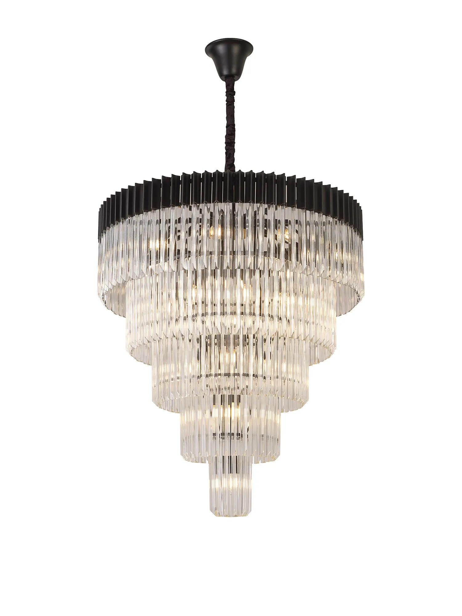 Cedar 96cm 5-Tier Pendant 23 Light - Matt Black & Clear