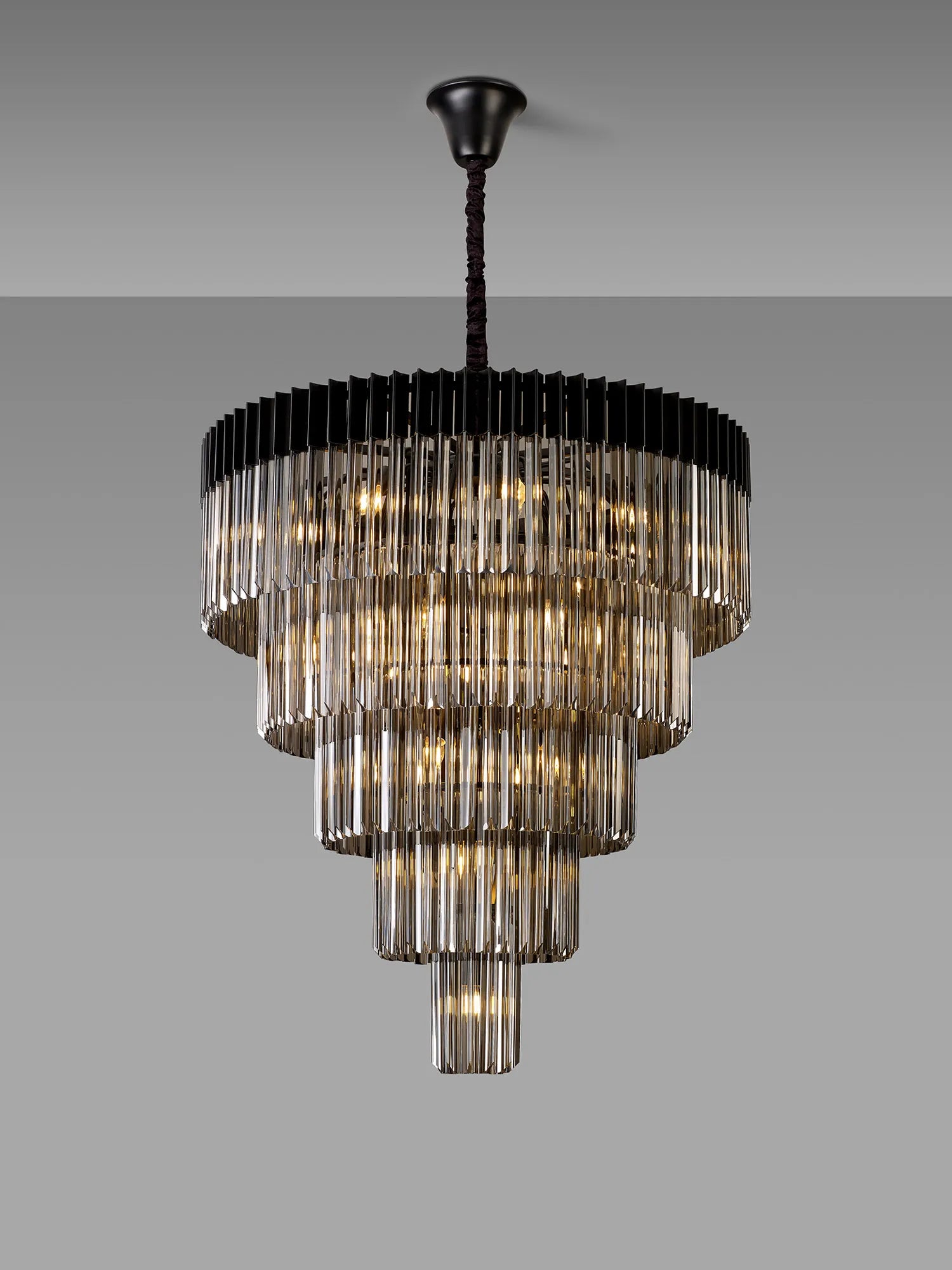 Cedar 96cm 5-Tier Pendant 23 Light - Matt Black & Smoked