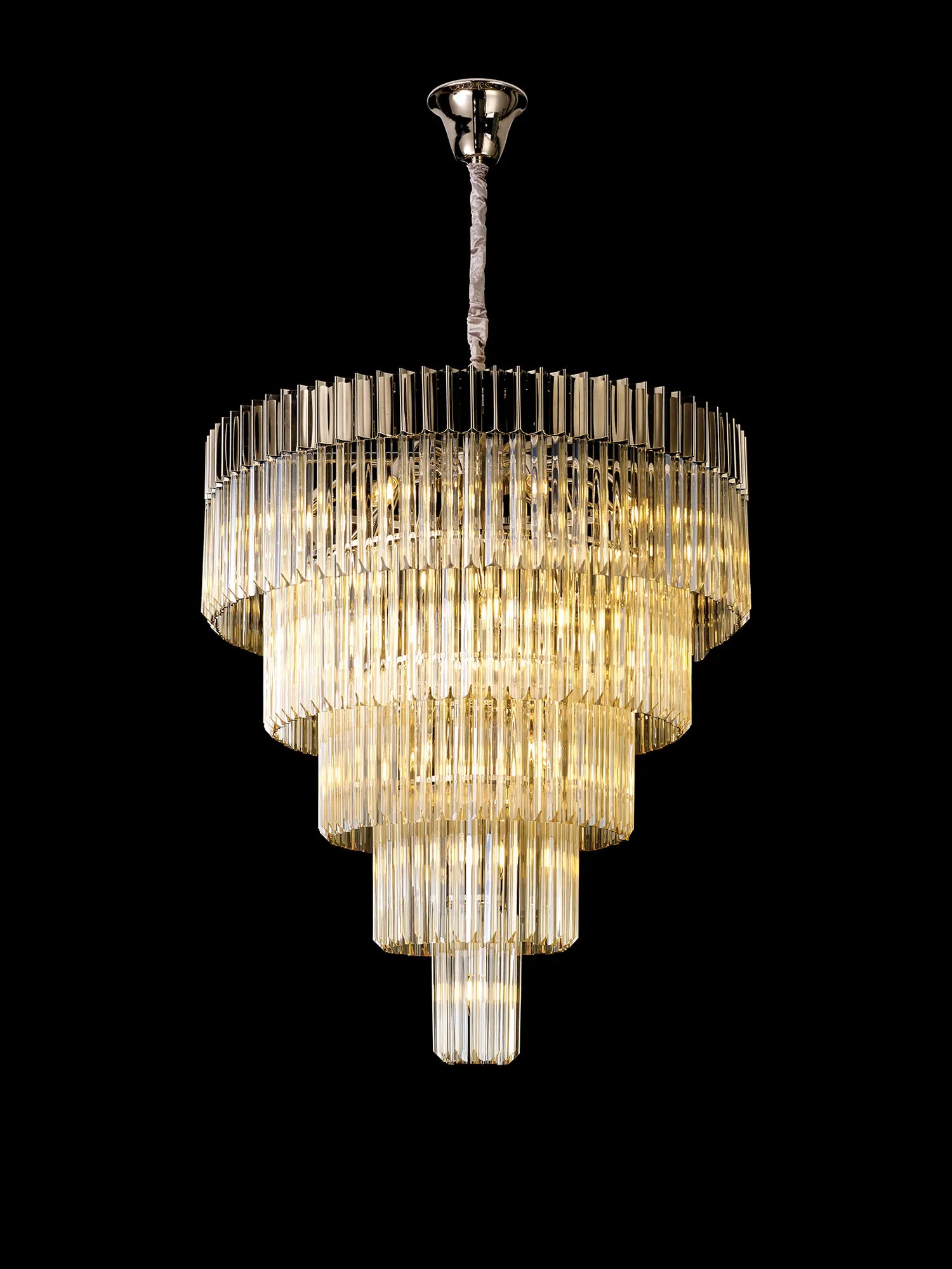 Cedar 96cm 5-Tier Pendant 23 Light - Polished Nickel & Cognac