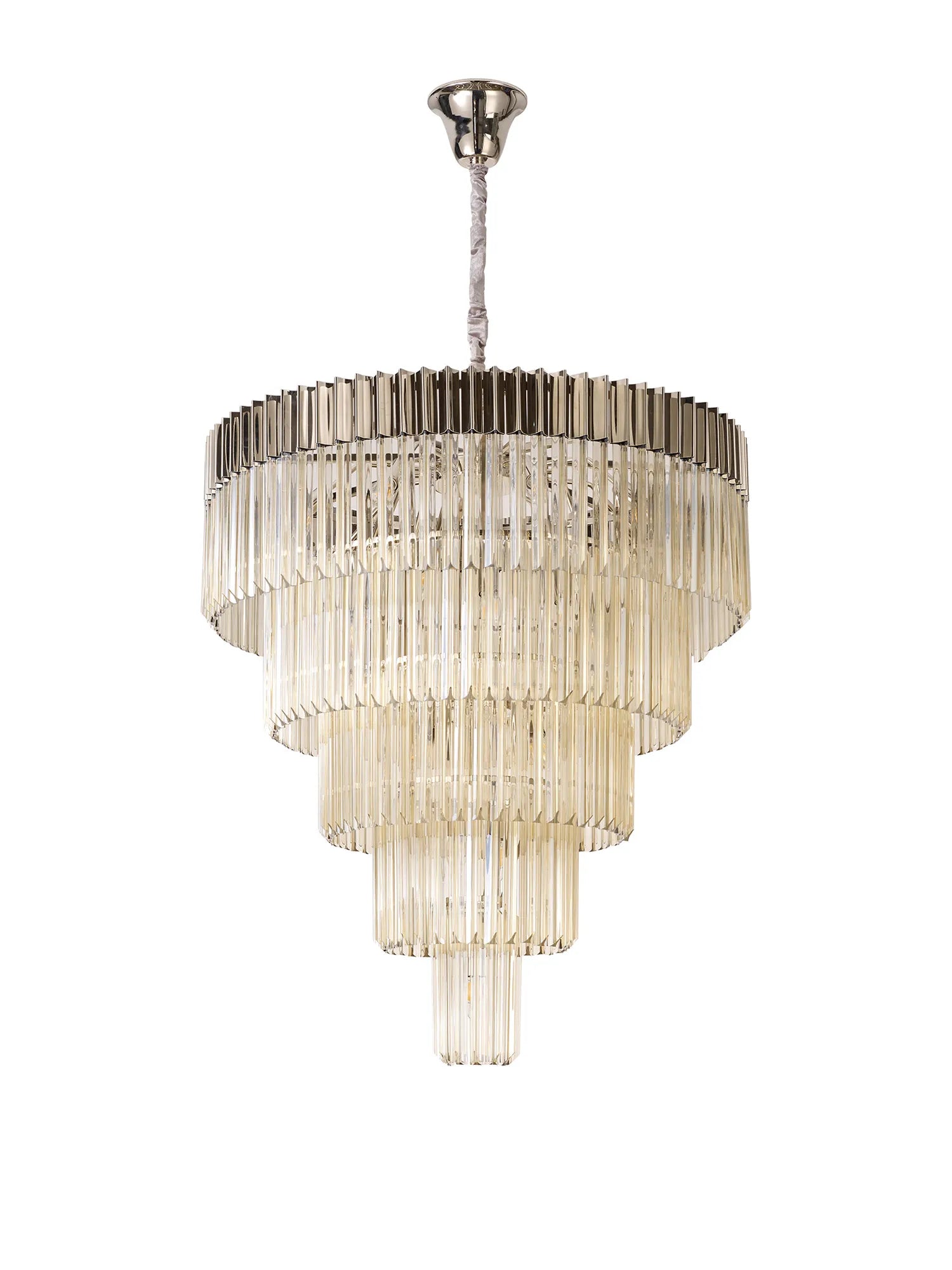 Cedar 96cm 5-Tier Pendant 23 Light - Polished Nickel & Cognac