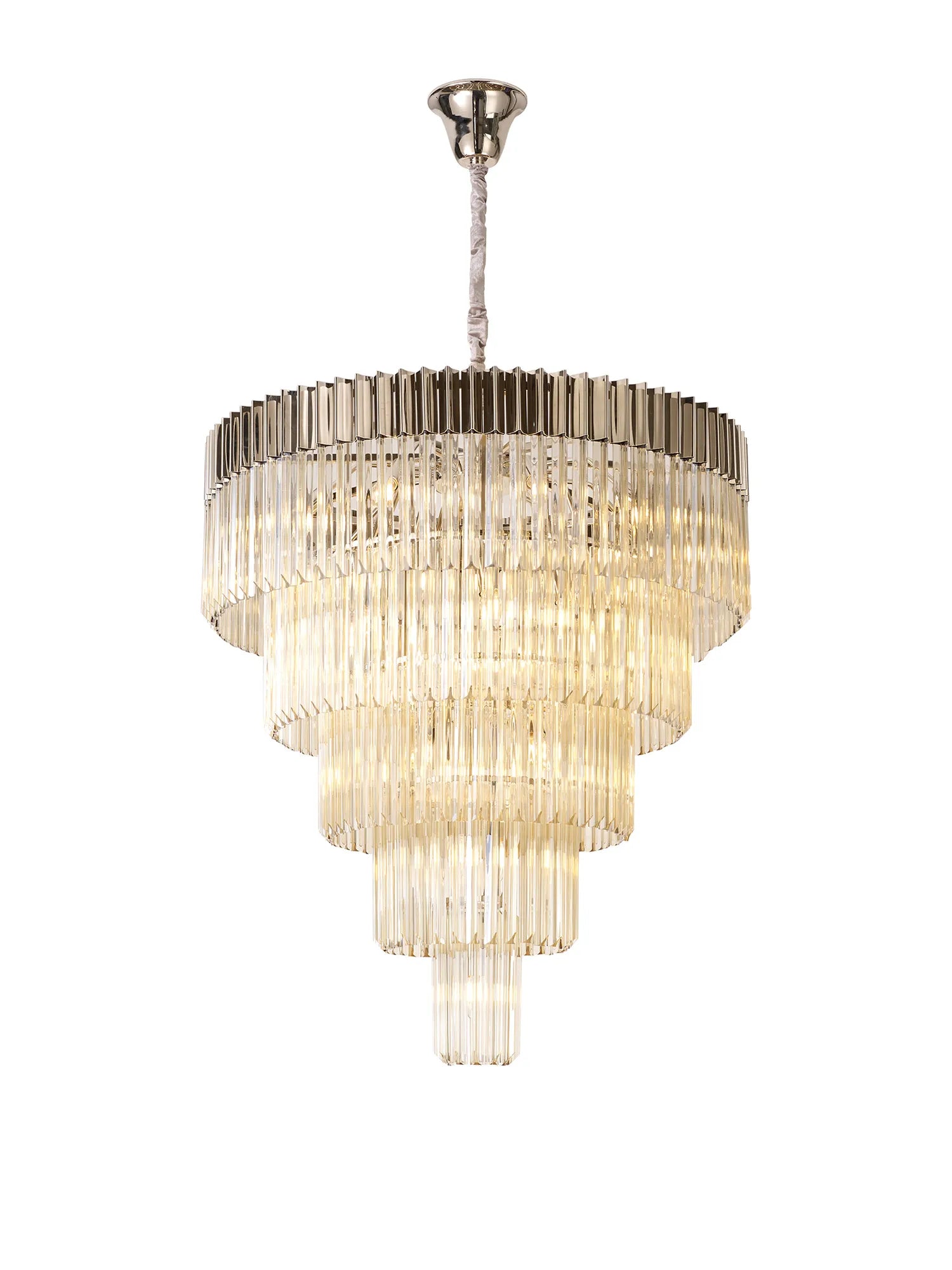 Cedar 96cm 5-Tier Pendant 23 Light - Polished Nickel & Cognac
