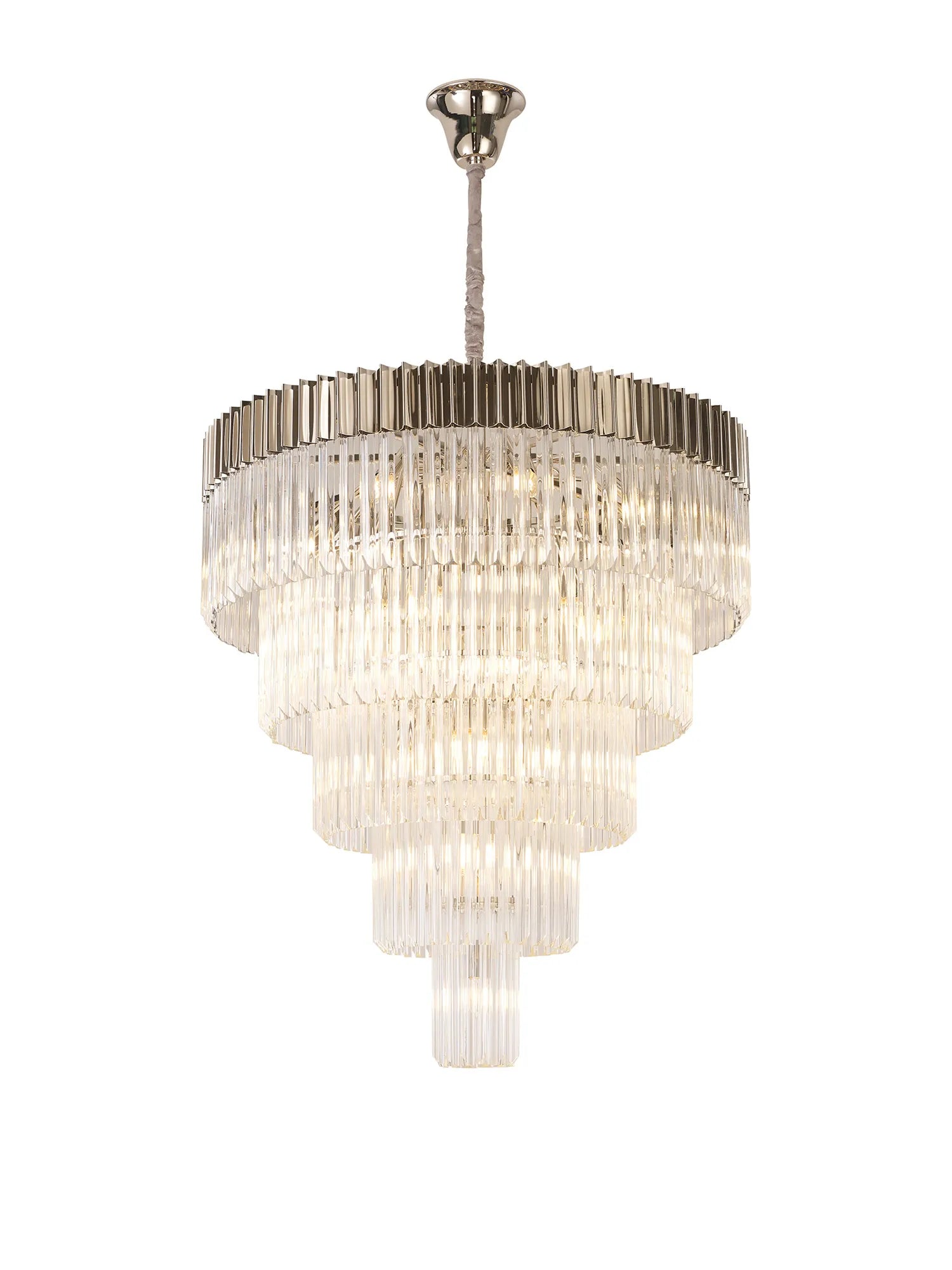 Cedar 96cm 5-Tier Pendant 23 Light - Polished Nickel & Clear