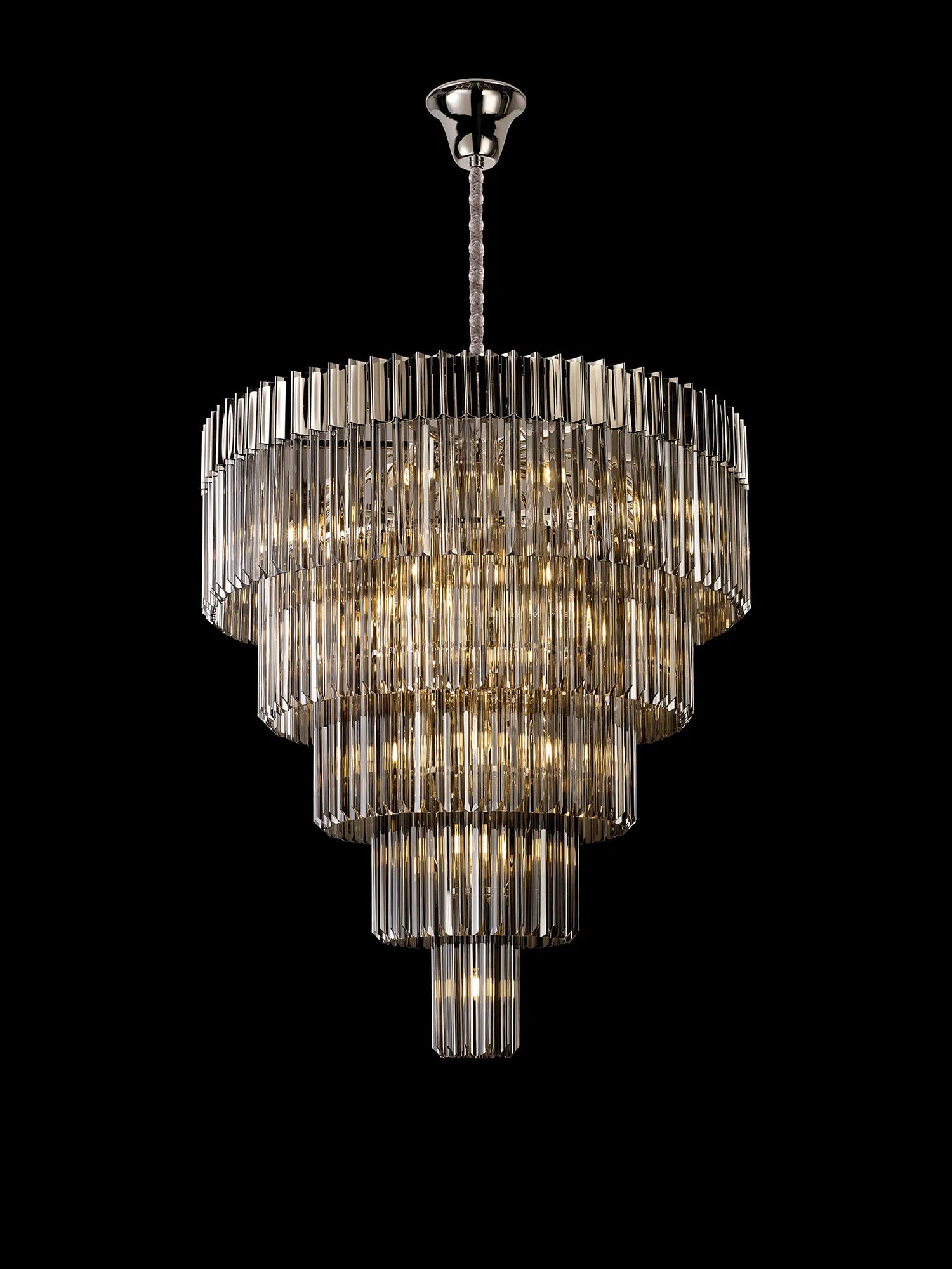 Cedar 96cm 5-Tier Pendant 23 Light - Polished Nickel & Smoked