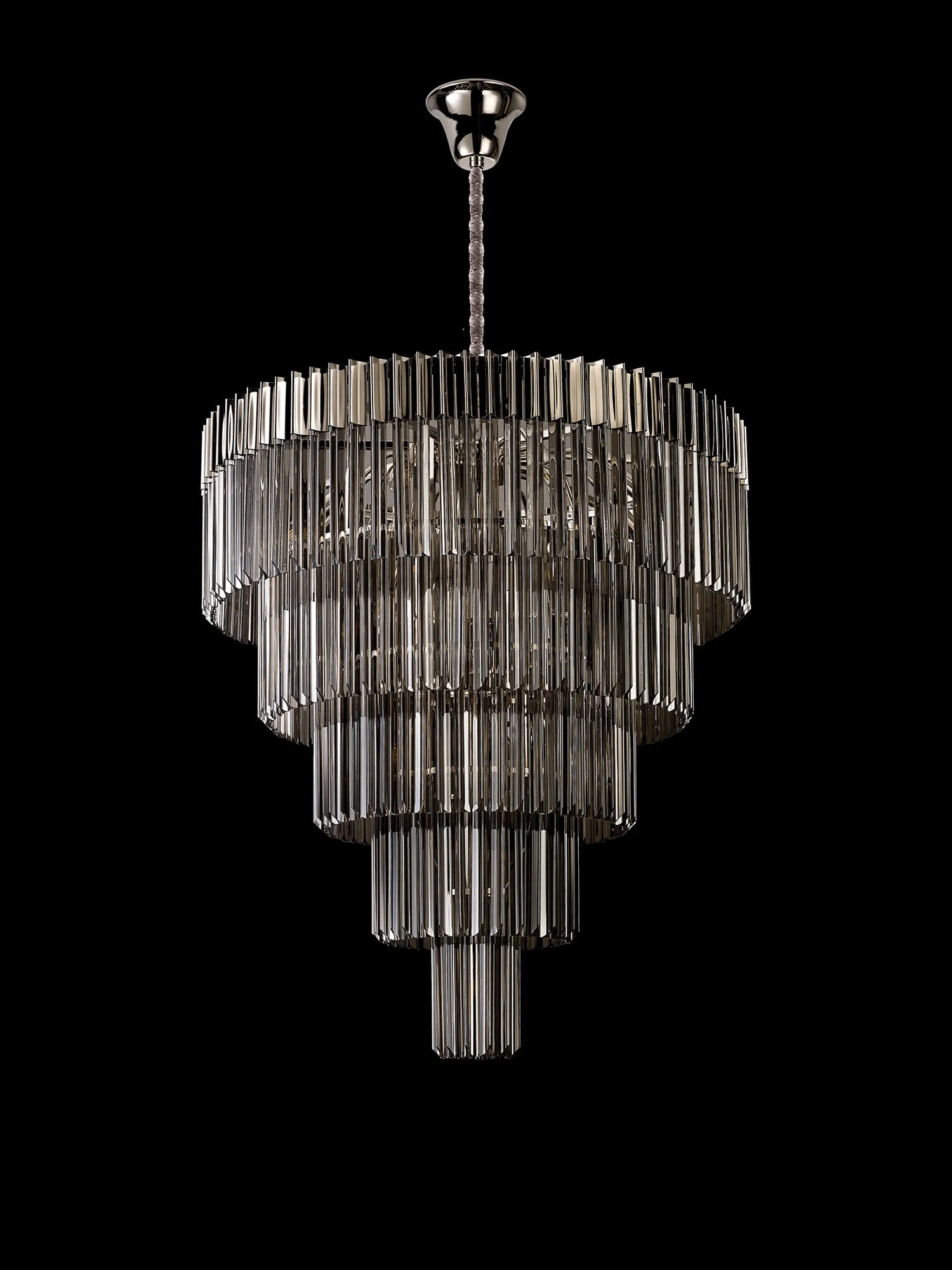 Cedar 96cm 5-Tier Pendant 23 Light - Polished Nickel & Smoked