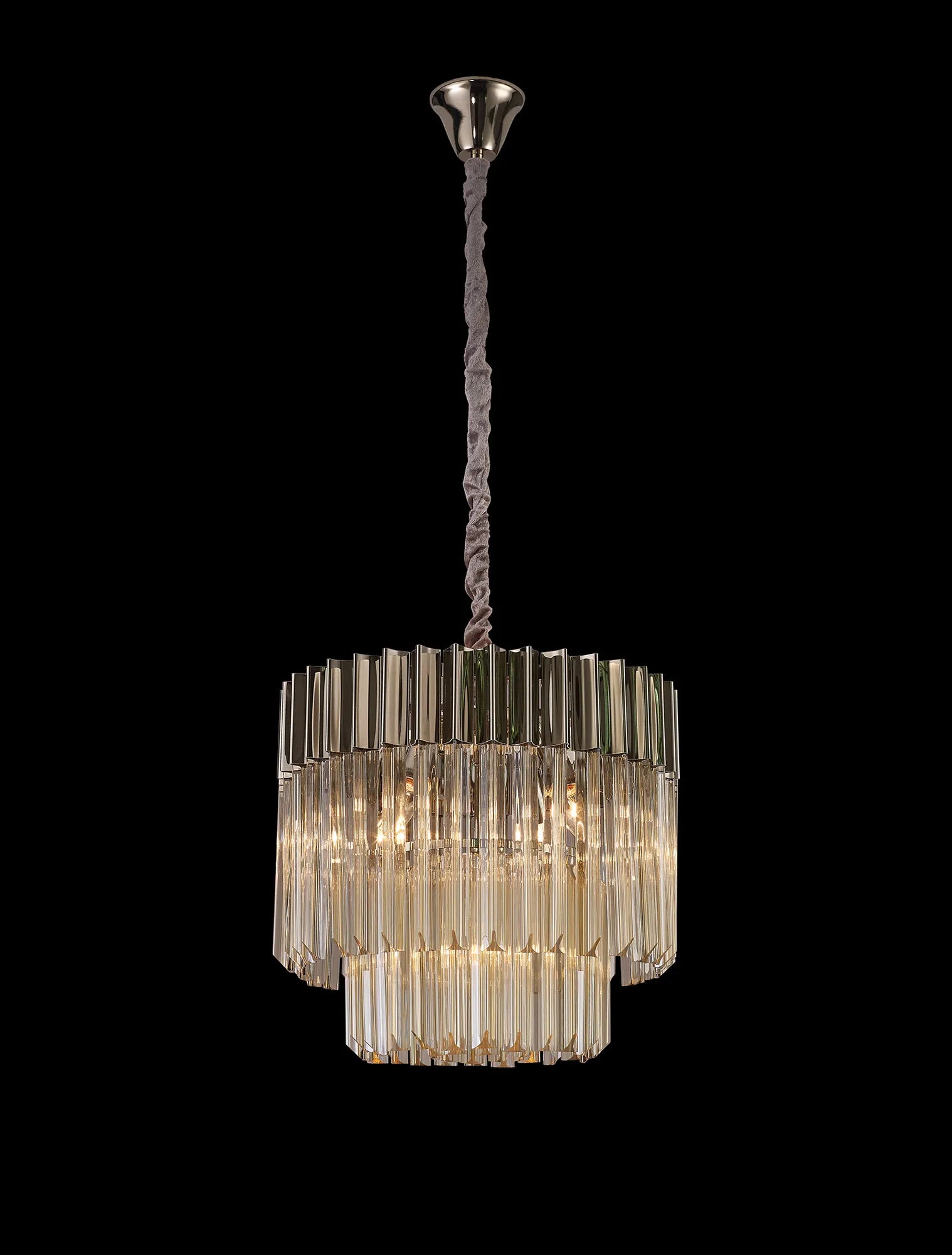 Cedar 45cm Pendant Round 5 Light - Polished Nickel & Cognac