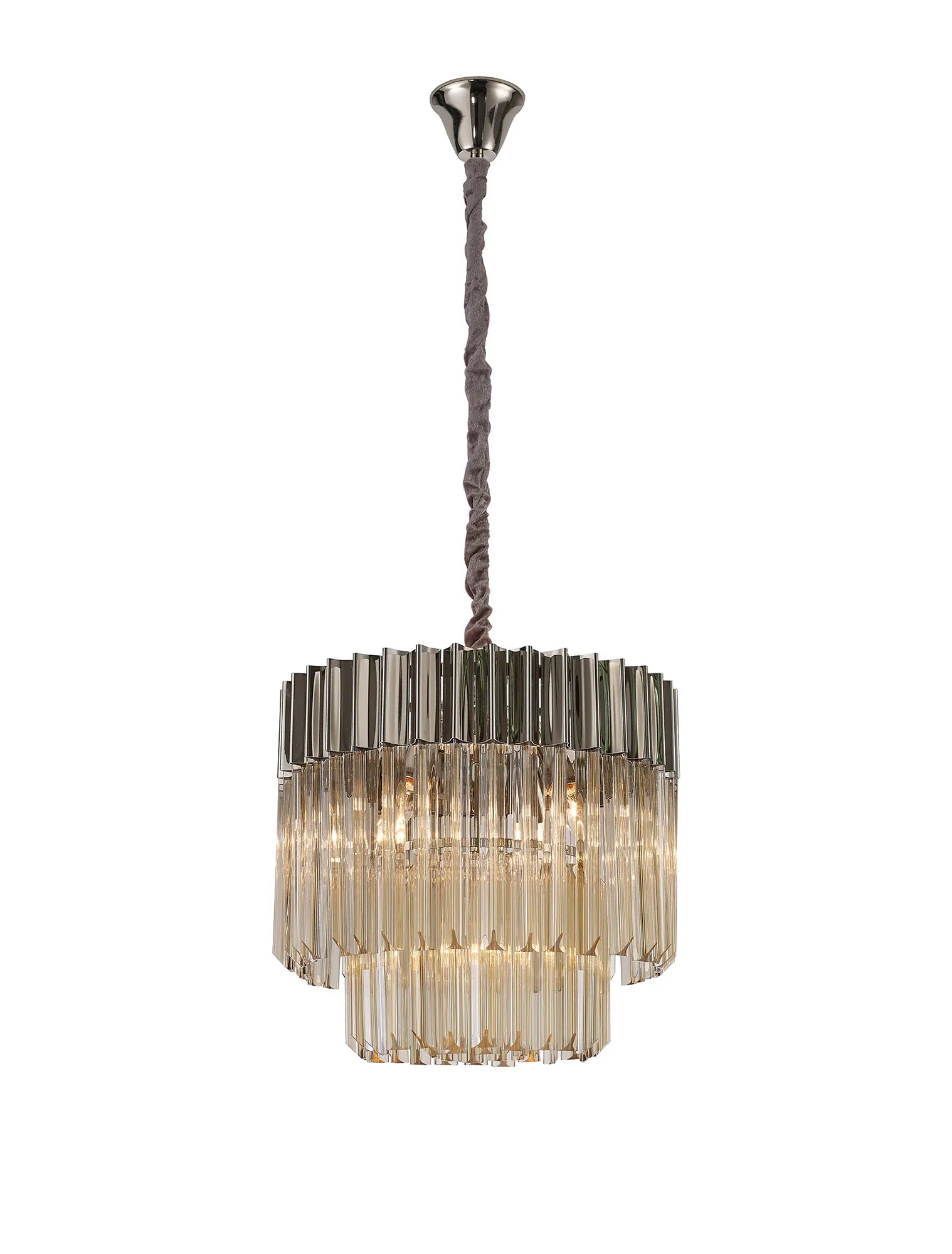 Cedar 45cm Pendant Round 5 Light - Polished Nickel & Cognac