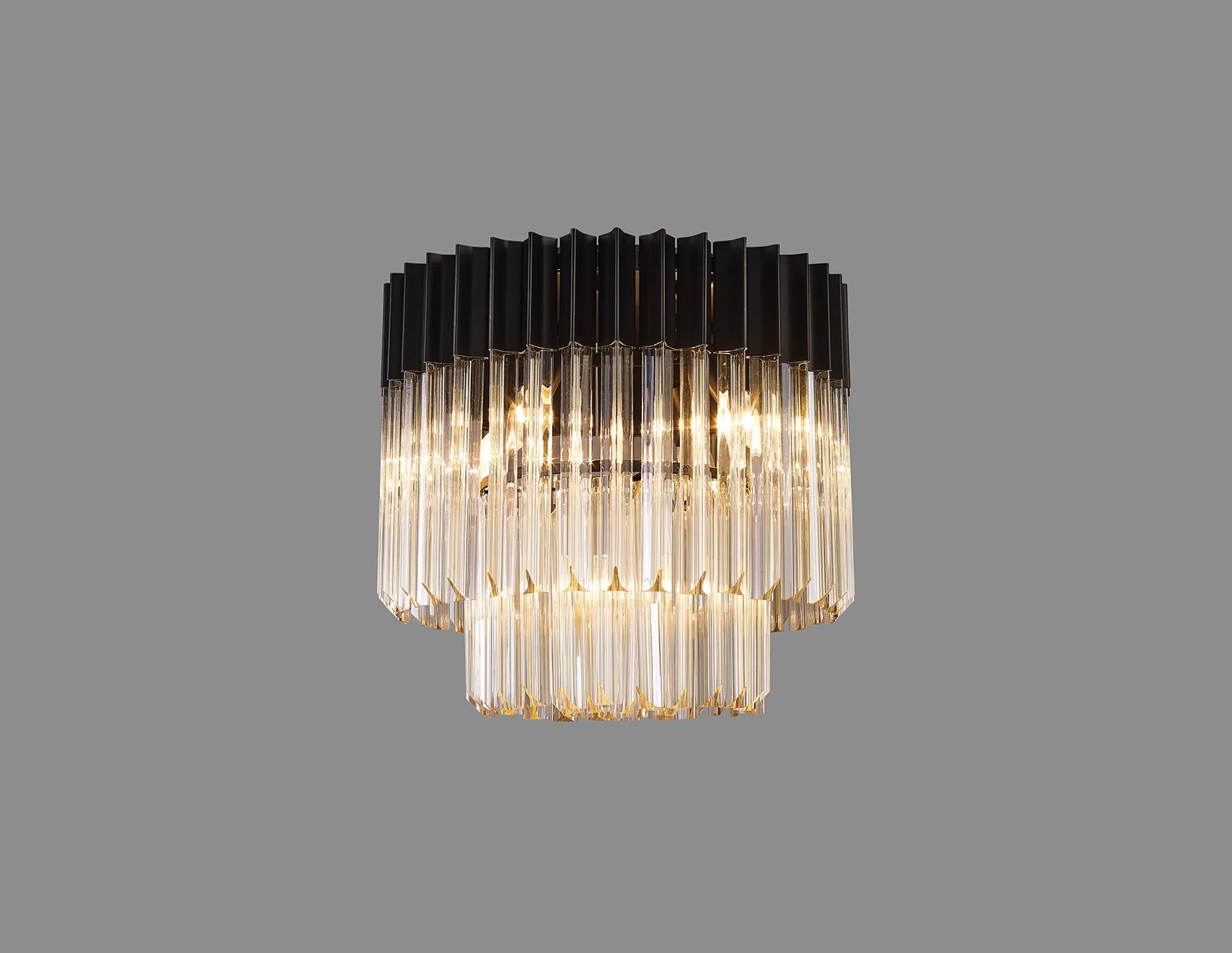 Cedar 45cm Flush Ceiling Round 5 Light - Matt Black & Cognac