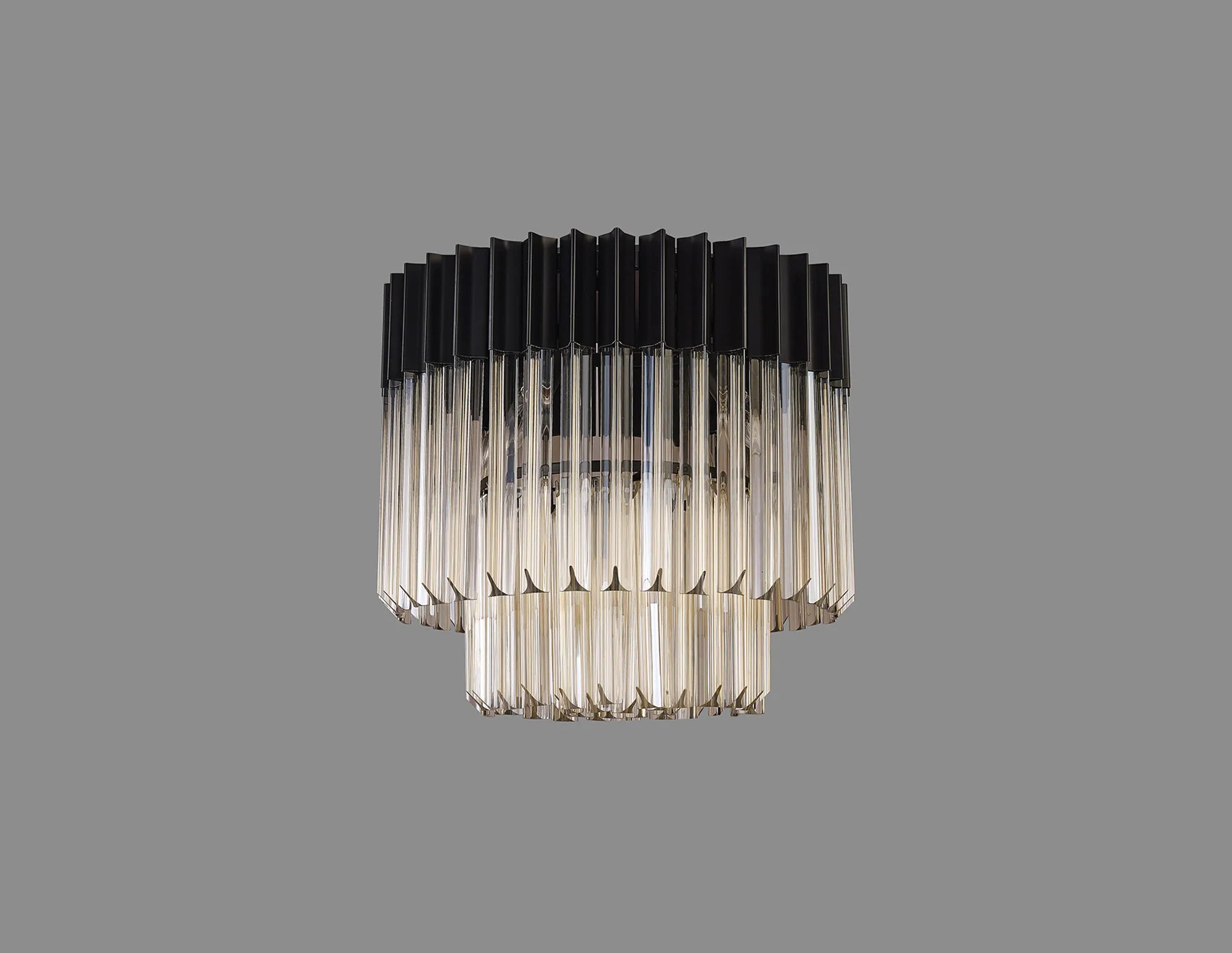 Cedar 45cm Flush Ceiling Round 5 Light - Matt Black & Cognac