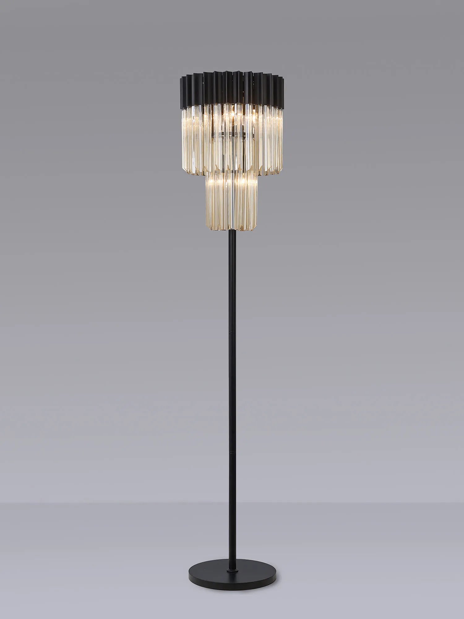 Cedar 168cm Floor Lamp 5 Light - Matt Black & Cognac