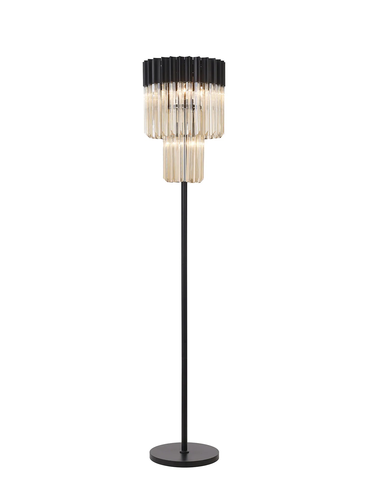 Cedar 168cm Floor Lamp 5 Light - Matt Black & Cognac
