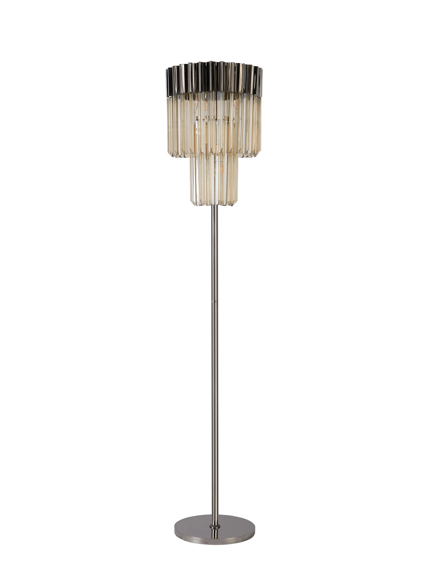 Cedar 168cm Floor Lamp 5 Light - Polished Nickel & Cognac