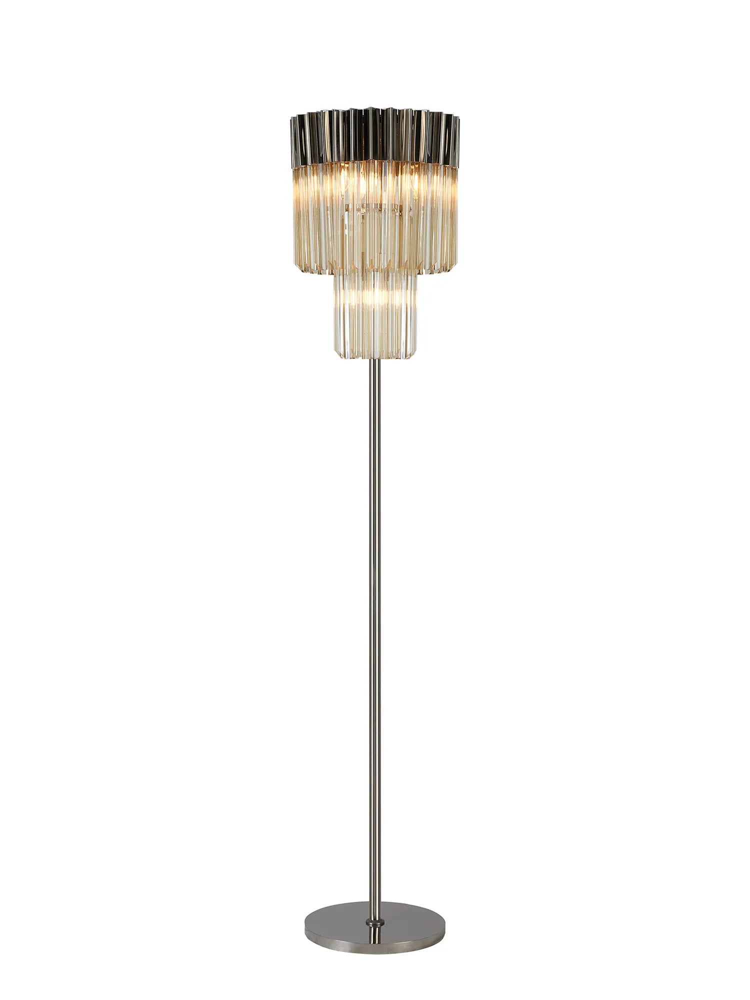 Cedar 168cm Floor Lamp 5 Light - Polished Nickel & Cognac