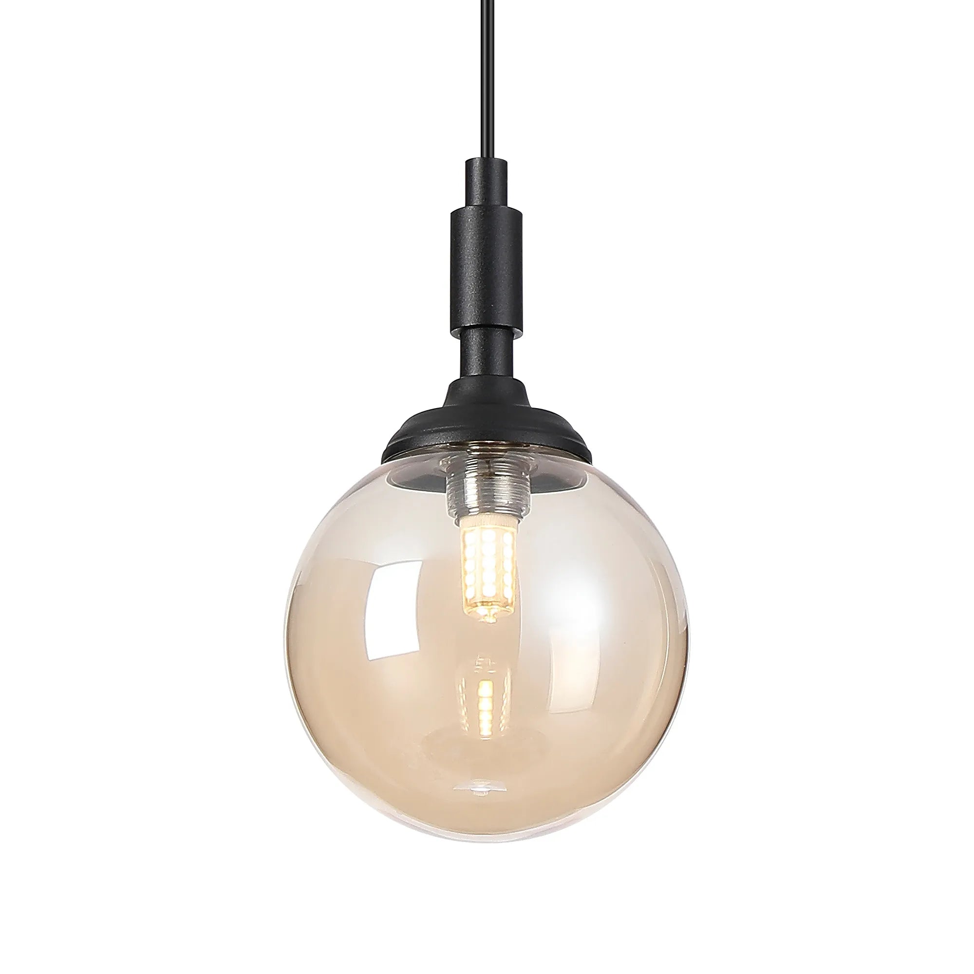 Dene Pendant 1 Light - IP44 Satin Black & Amber Smooth Round Glass
