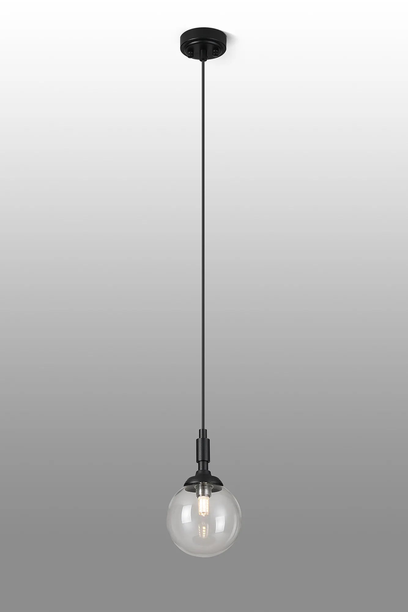 Dene Pendant 1 Light - IP44 Satin Black & Clear Smooth Round Glass
