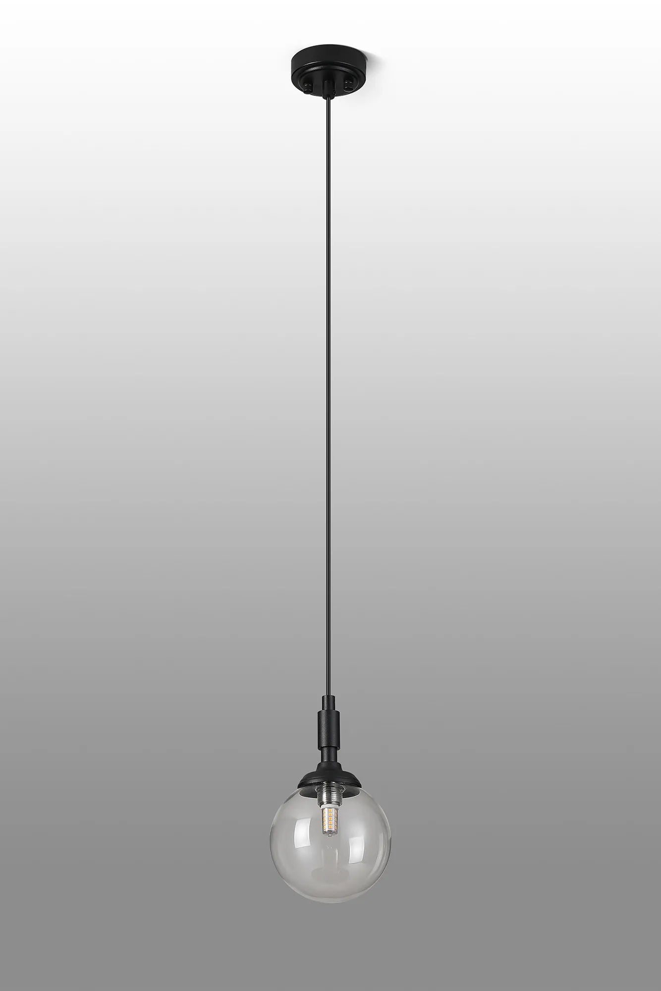 Dene Pendant 1 Light - IP44 Satin Black & Clear Smooth Round Glass