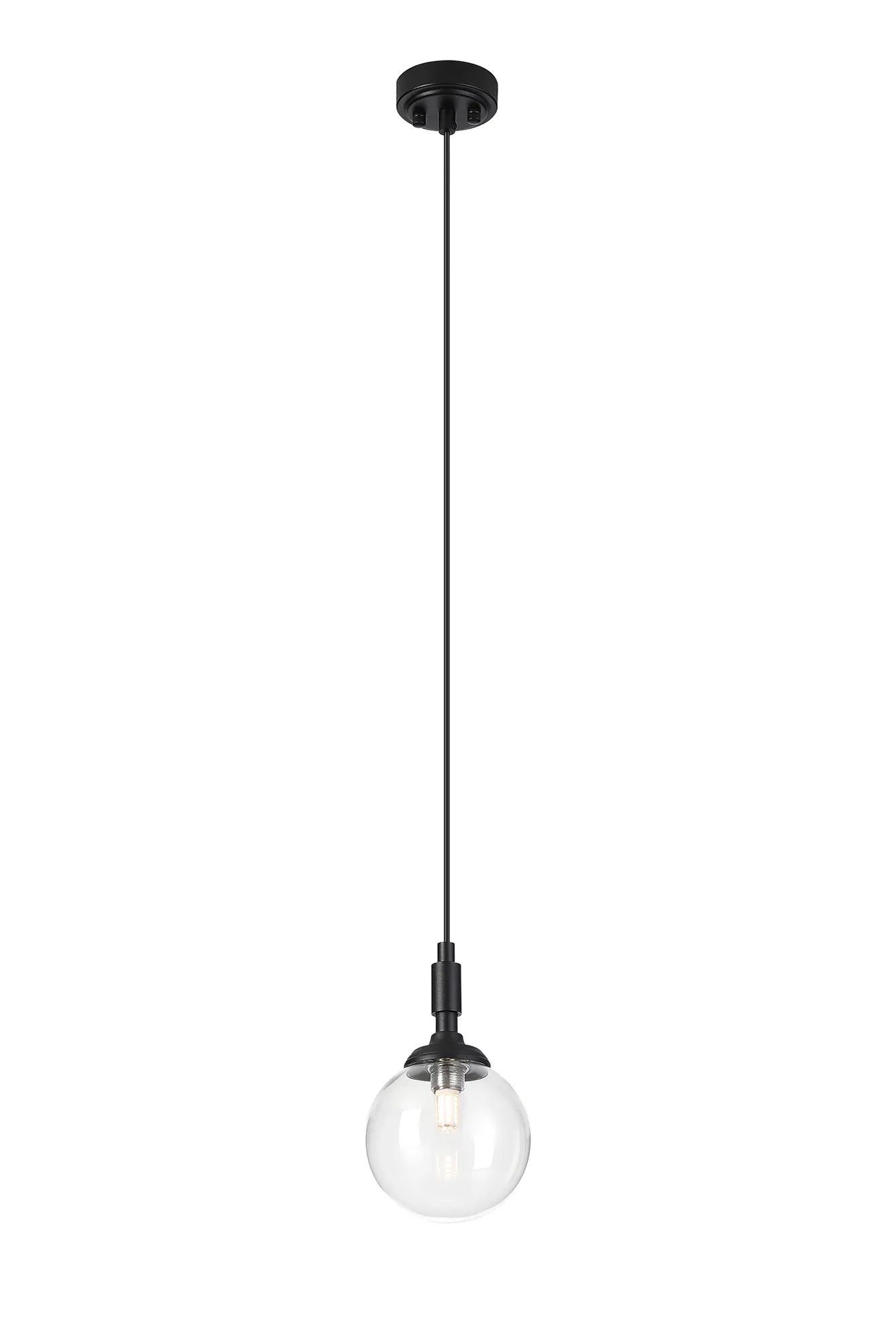 Dene Pendant 1 Light - IP44 Satin Black & Clear Smooth Round Glass