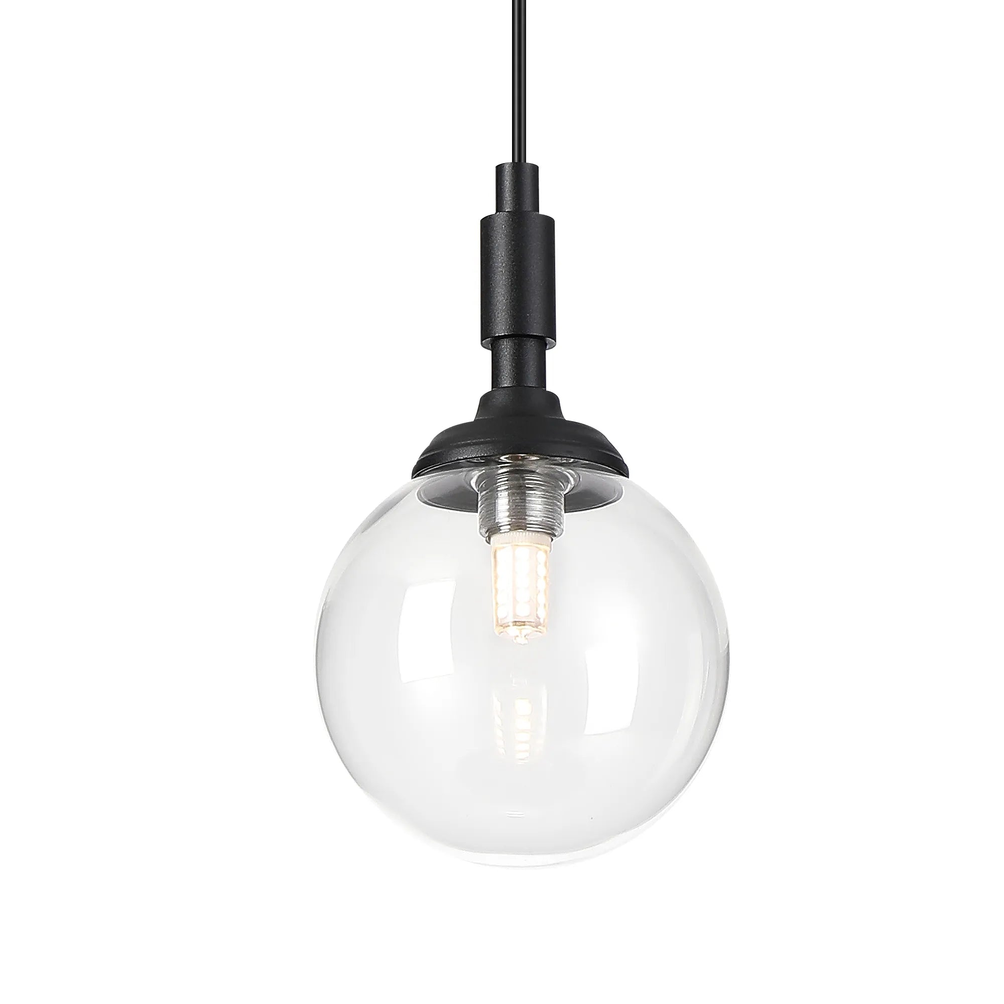 Dene Pendant 1 Light - IP44 Satin Black & Clear Smooth Round Glass