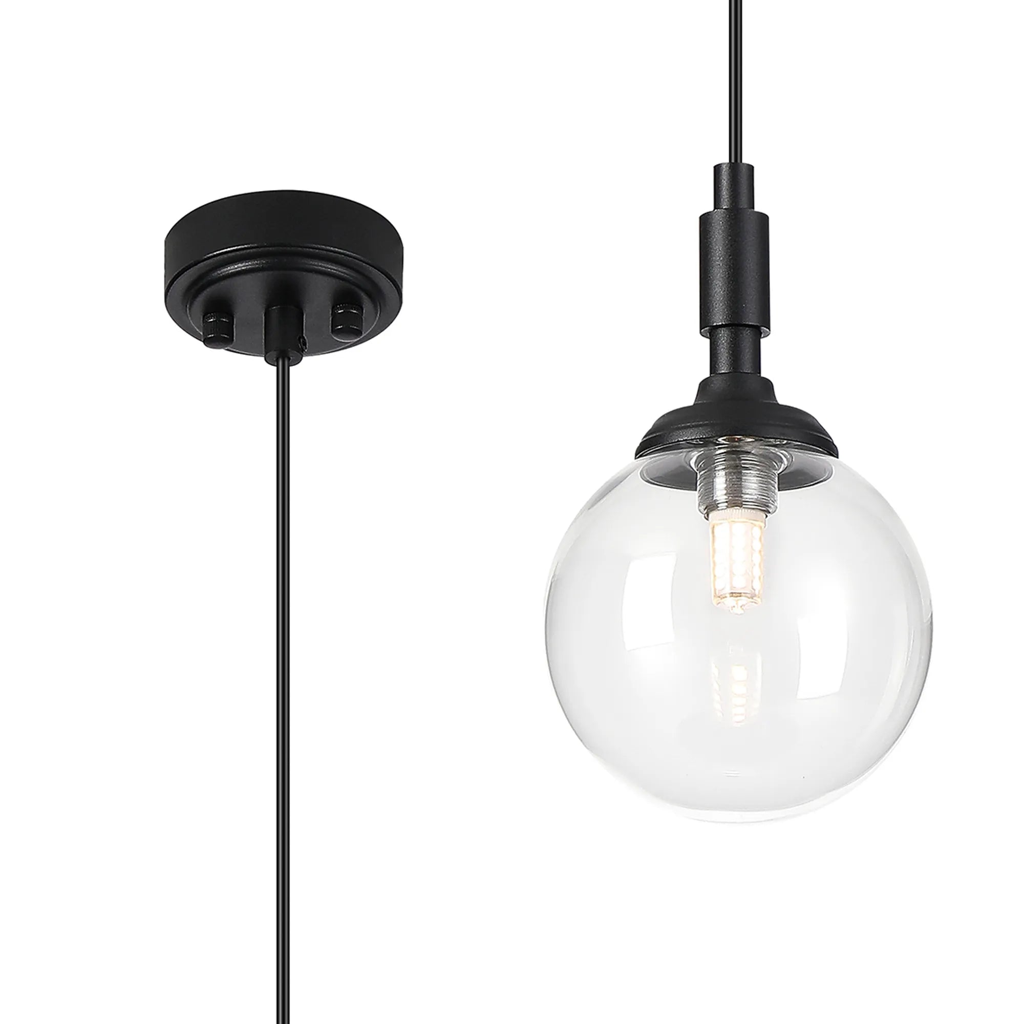 Dene Pendant 1 Light - IP44 Satin Black & Clear Smooth Round Glass