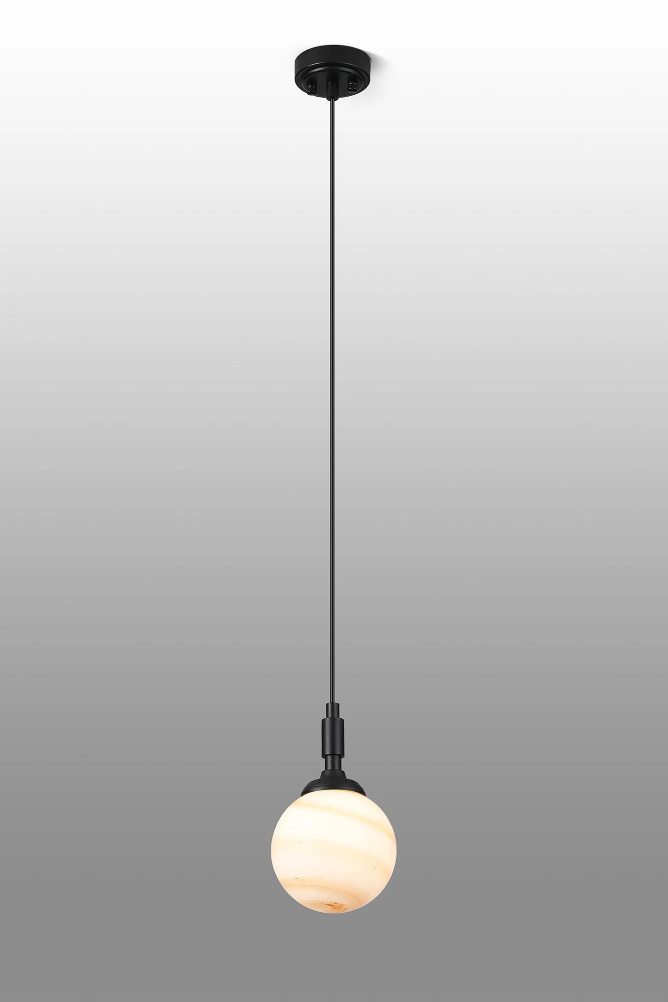 Dene Pendant 1 Light - IP44 Satin Black & Brown & White Round Marble Effect Glass