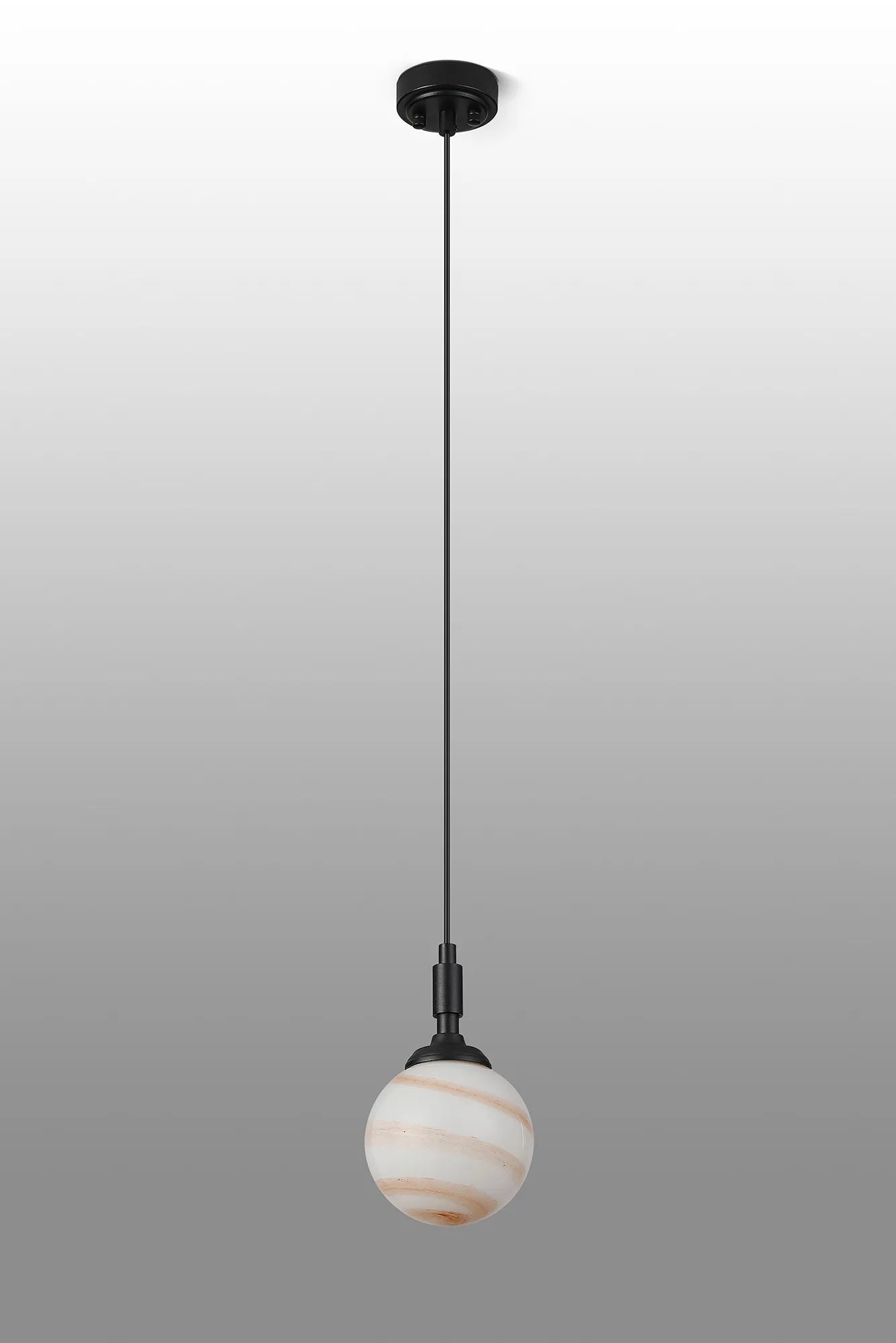Dene Pendant 1 Light - IP44 Satin Black & Brown & White Round Marble Effect Glass