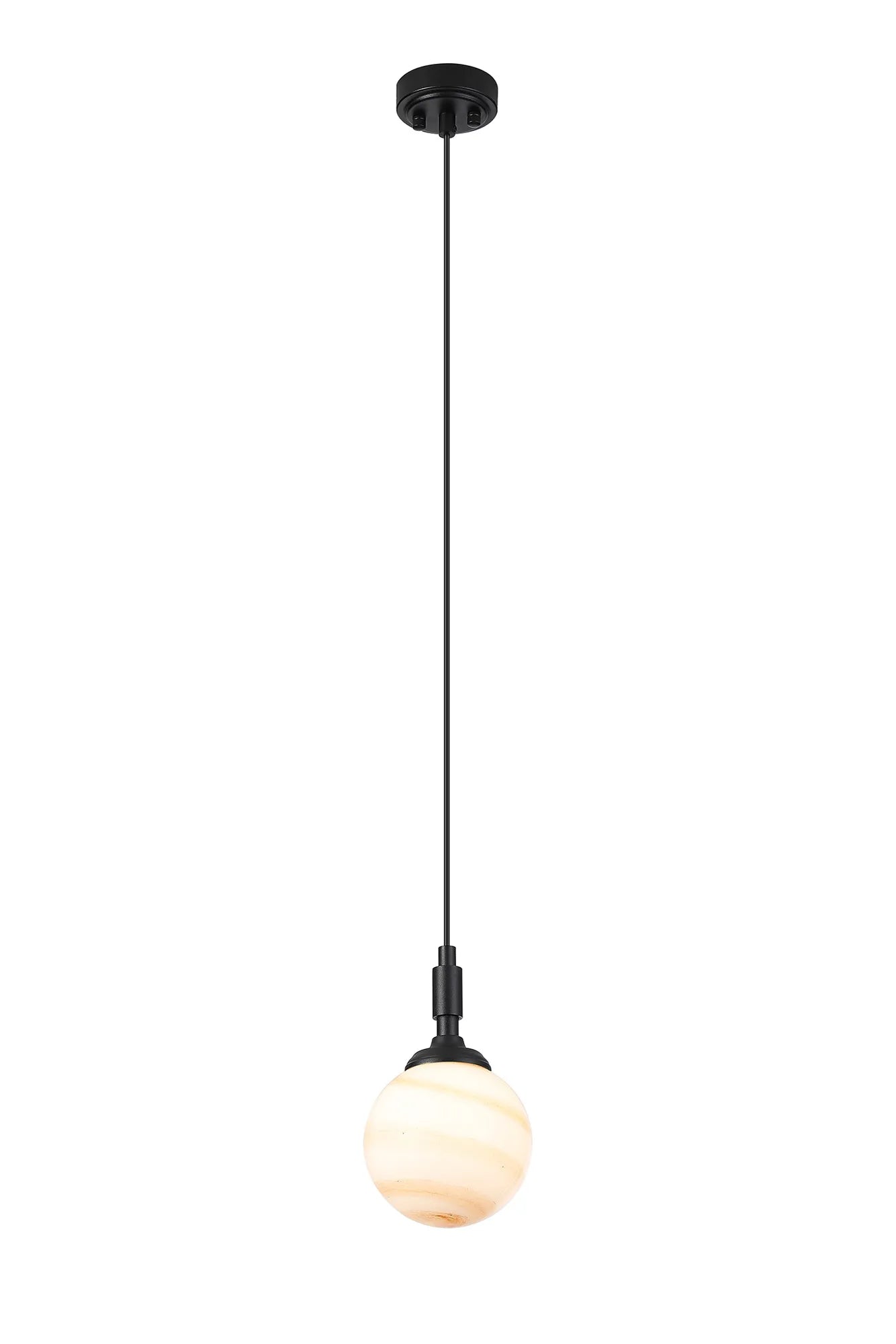 Dene Pendant 1 Light - IP44 Satin Black & Brown & White Round Marble Effect Glass